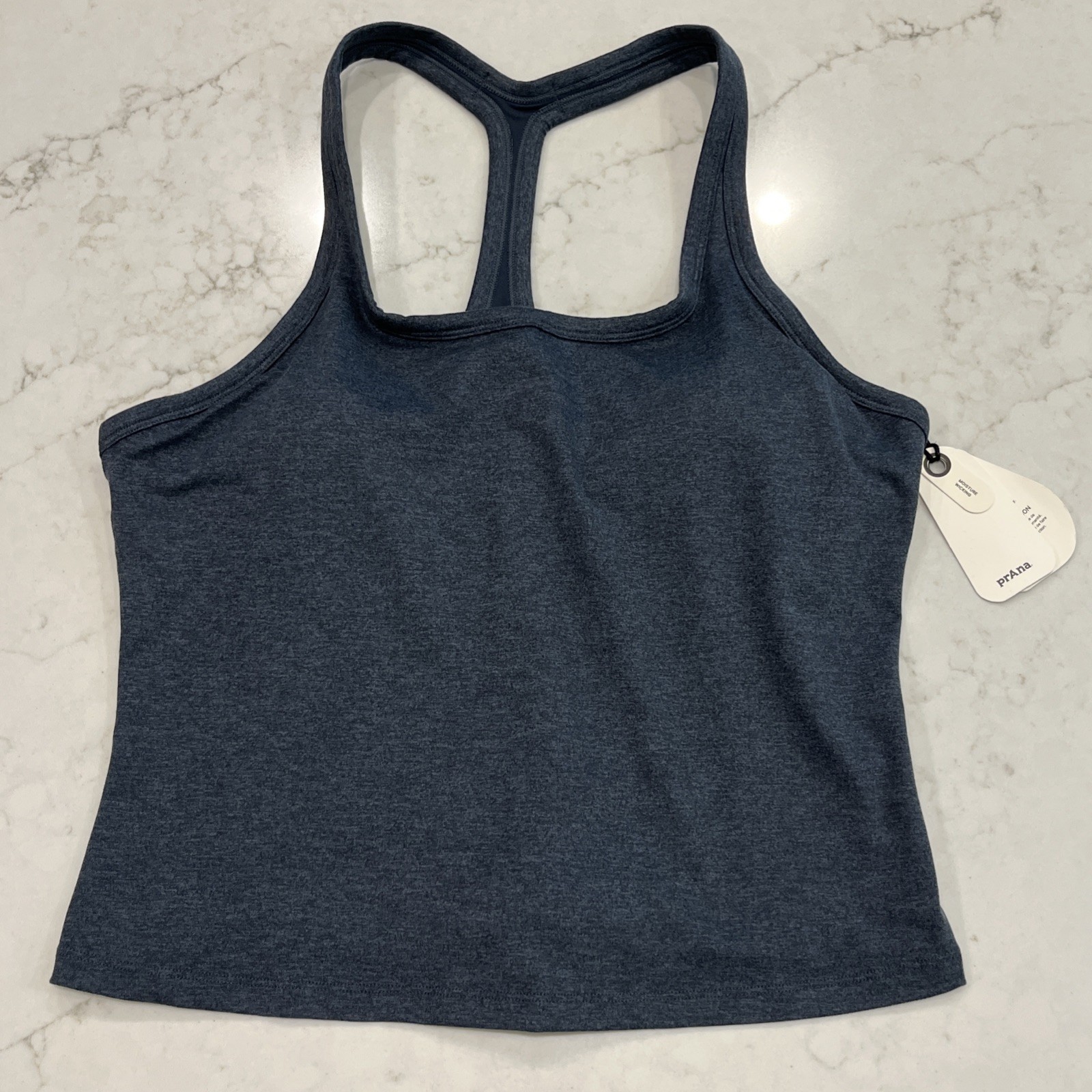 PrAna NEW Womens L Heavana Racerback Tank Top Padded Bra Yoga Stormy Night Blue
