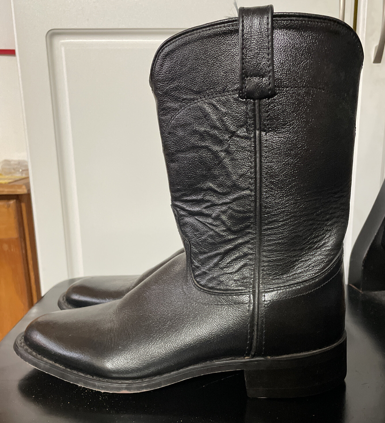 A JAMA PRODUCT Black Leather Cowboy Western Roper Boots Womens Size 7D=7M-VGC