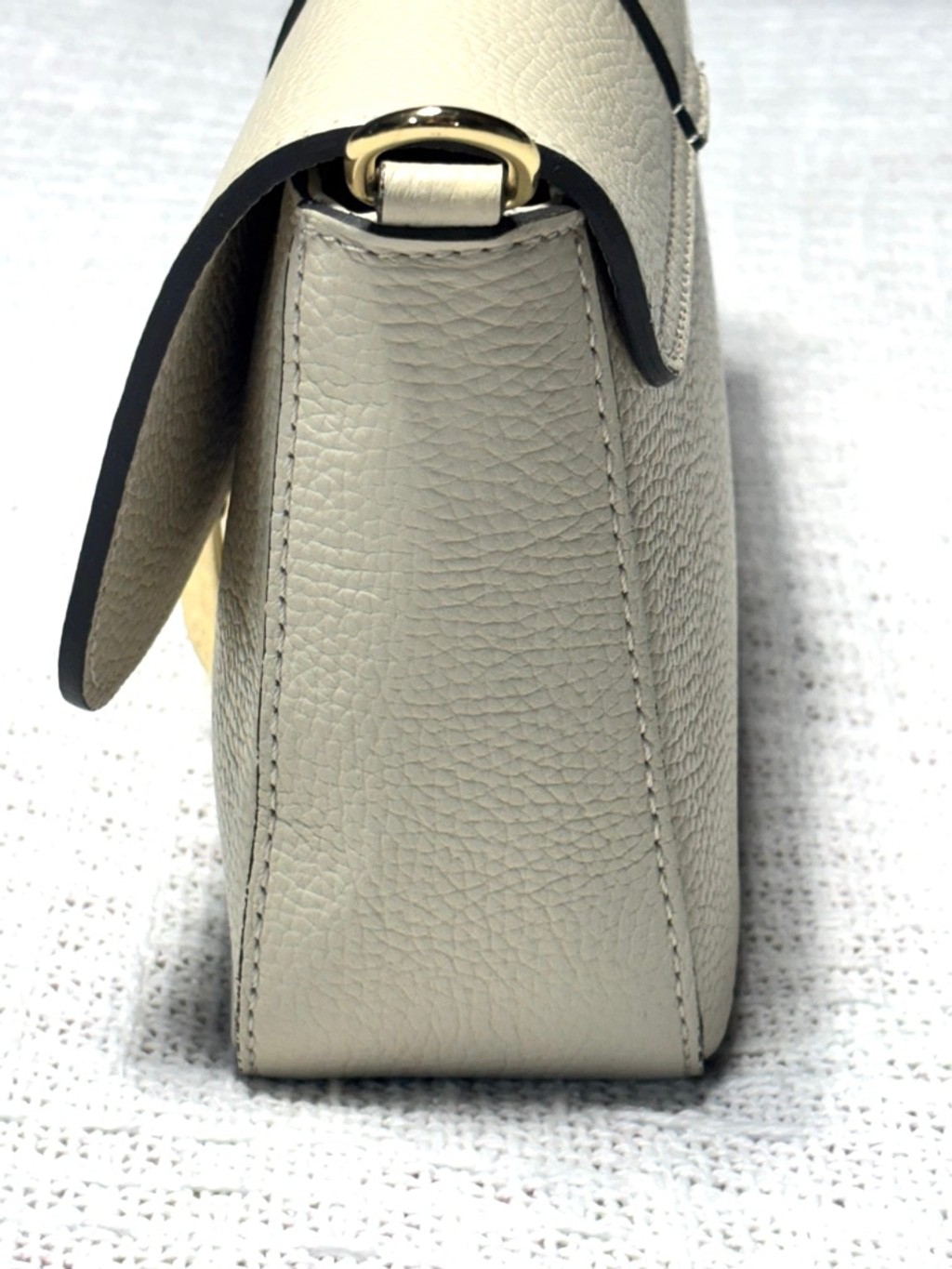 Divina Firenze Ivory Italian Leather Flap Bagette w/Substitute Embroidered Strap