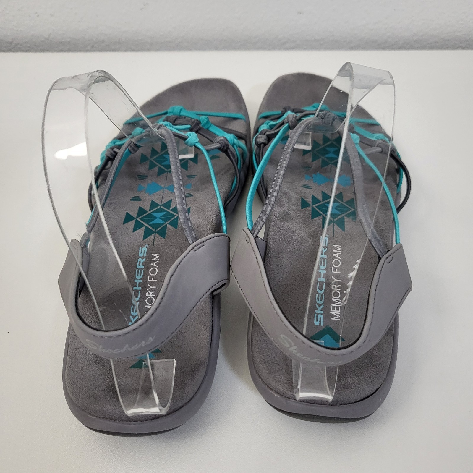 SKECHERS Reggae Slim Forget Me Knot Sport Sandals Womens 9 Gray Aqua Outdoors