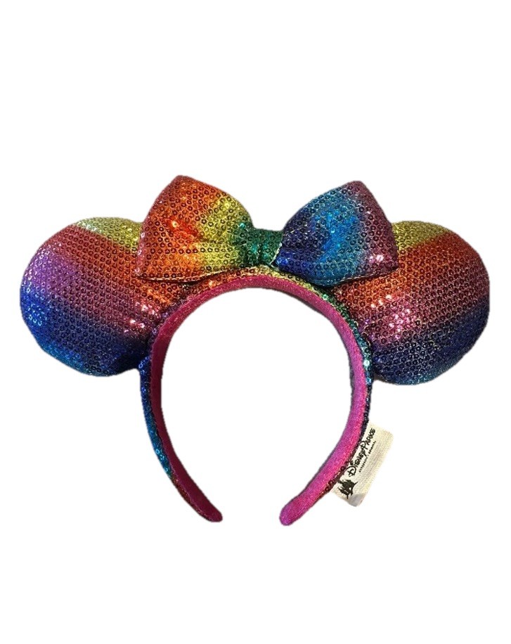Disney Parks Rainbow Sequin Minnie Mouse Ears Bow Headband Multicolor Pink