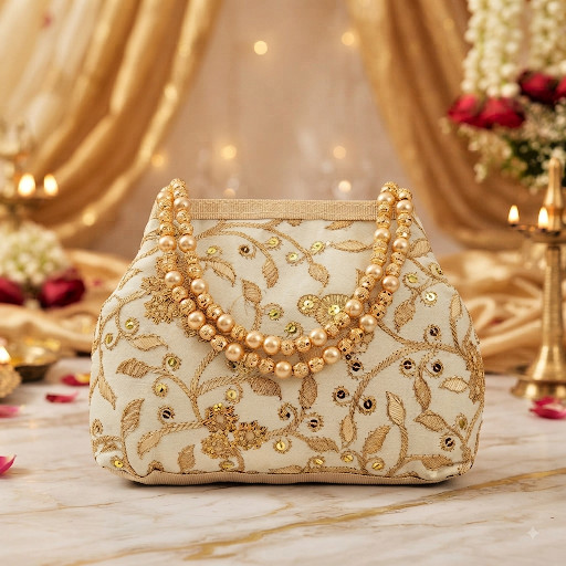 iNDIAN ETHNIC MAGNETIC BEADED BAG GOLD EMBROIDERED WEDDING POTLI BATWA PURSE