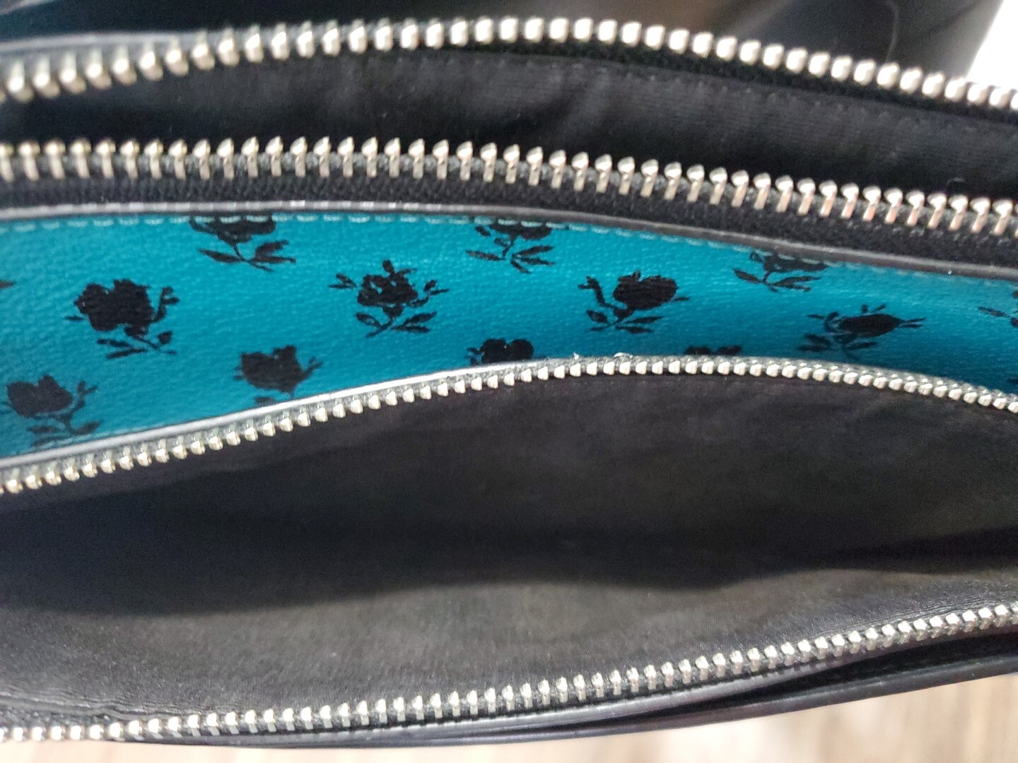COACH Leather Floral Badlands Print Crossbody Bag Turquoise Blue Green Black
