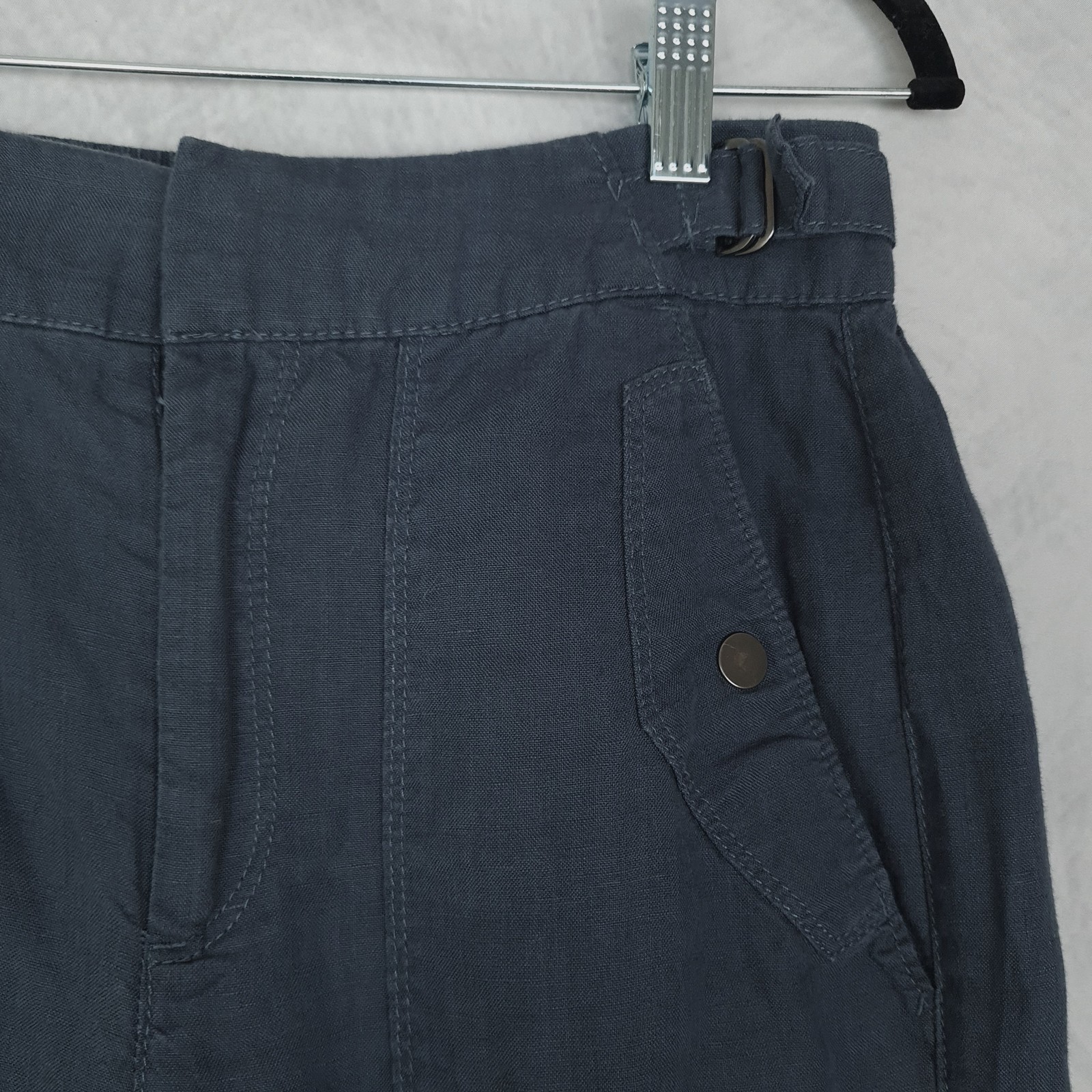 Athleta Pants Womens 2 Blue Linen Cropped Adjustable Waist Tabs Casual Summer