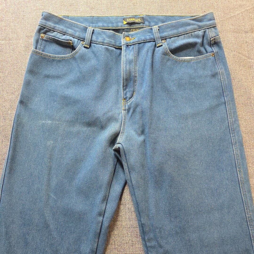 Stanley Men Jeans 38×30 Blue Cotton Blend Straight Leg Fleece Lined Reguar Fit