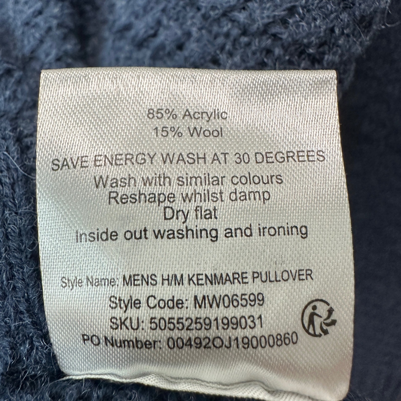 Emerald Isle Knitwear Kenmare Sweater Large Blue Wool Blend Raglan L Fisherman