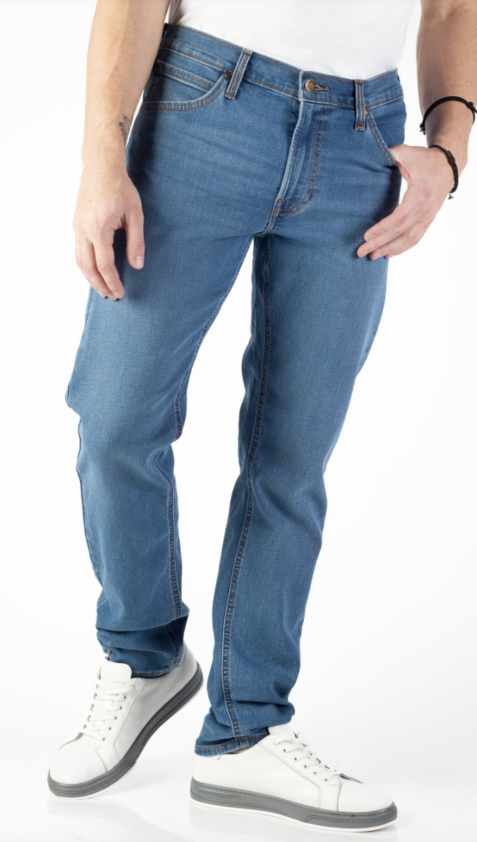 Lee jeans mens Daren regular waist slim leg stretch ‘Mid Worn Blue’ SECONDS L40