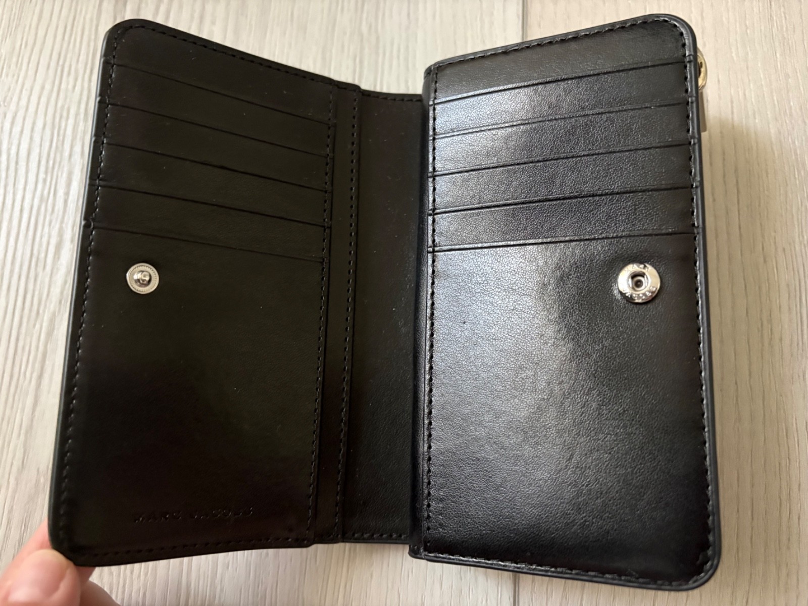 Marc Jacobs Navy Saffiano Leather Wallet – Bifold, Button Closer and Zip Pocket