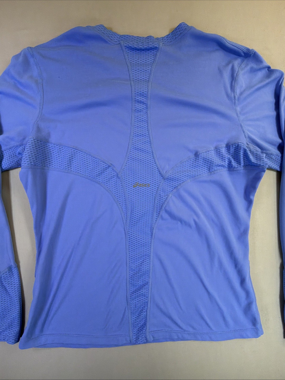 ASICS Women Long Sleeve Running Shirt L Large Blue Mesh Ventilation Athletic Top