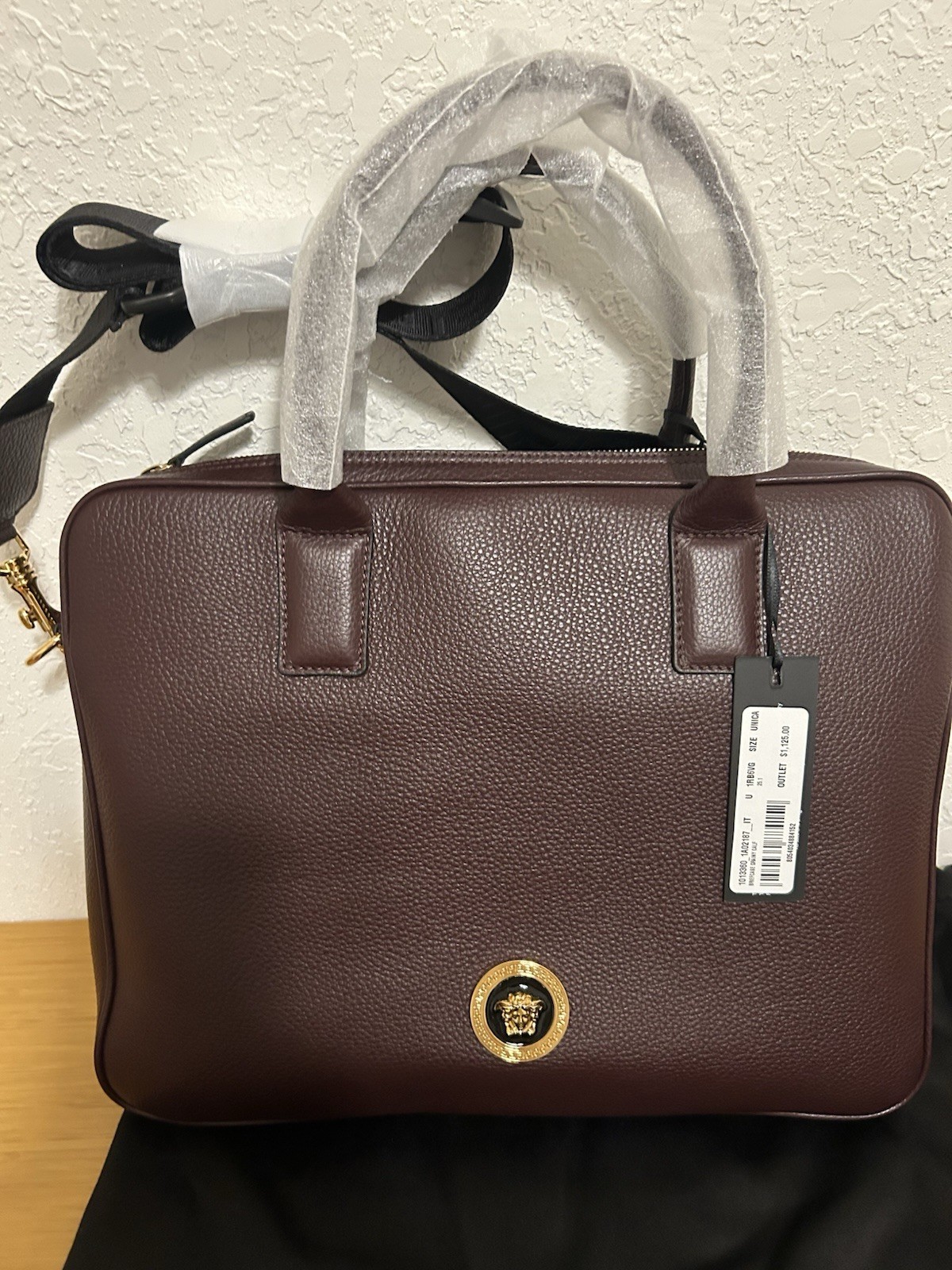 Versace Medusa Burgundy Medium Satchel Top Handle Zip w/ Detachable Strap