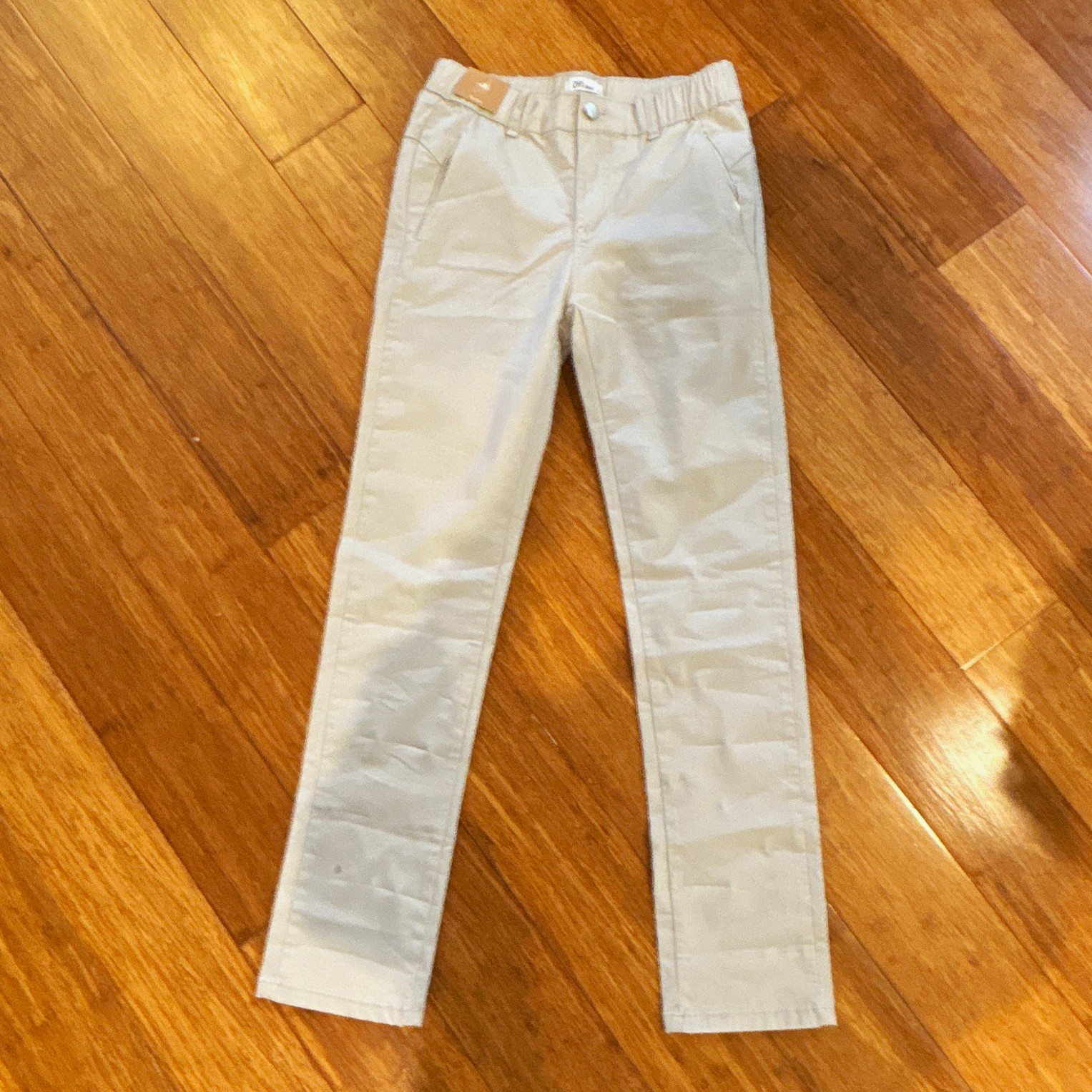 DR. Boys Beige Cotton Twill Chino Pants 18Y Elastic Waist Pockets Button Zip