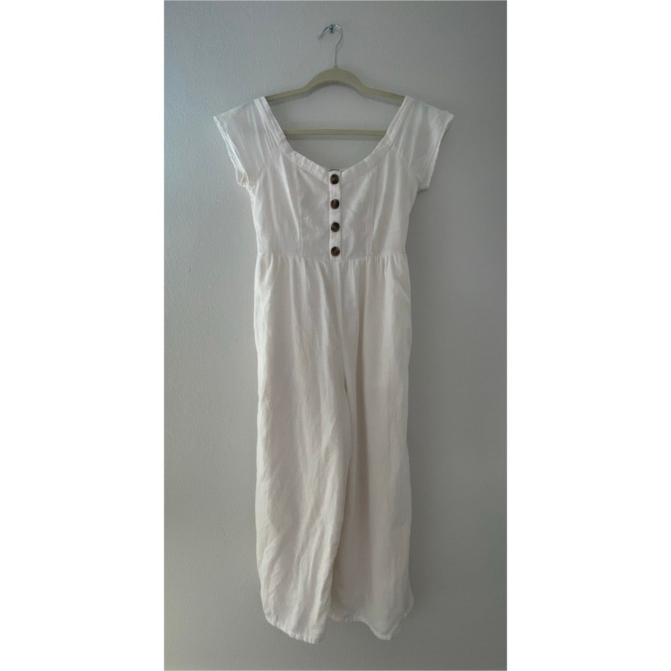 American Eagle Cream Linen Blend Button Front Wide Leg Jumpsuit Size S/P