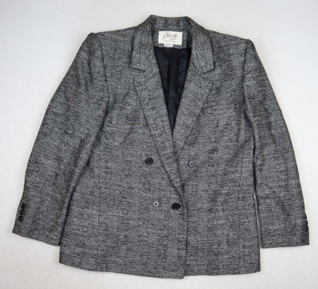 VINTAGE WOMEN’S BLACK & WHITE HERRINGBONE SKIRT SUIT – SAVILLE – SIZE 12P