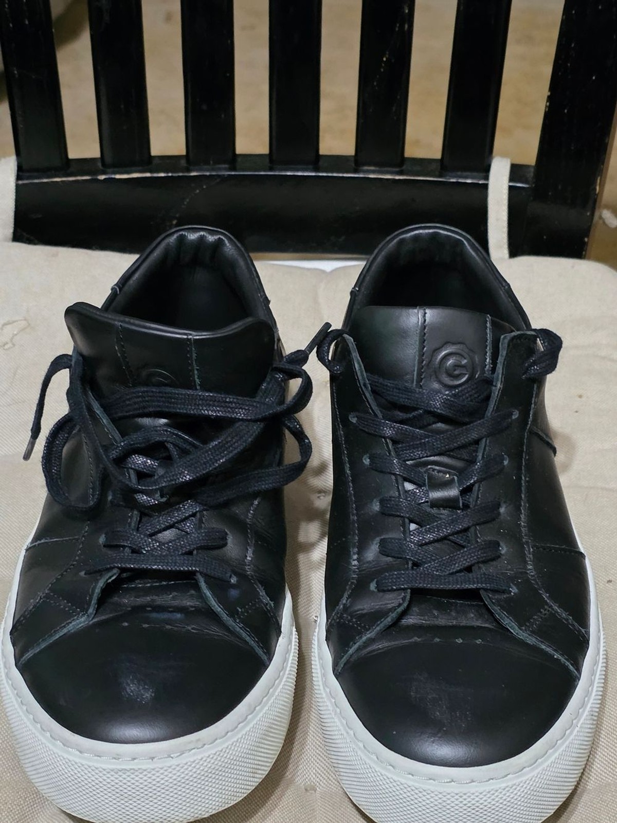 Greats Black Leather Sneakers with White Rubber Soles Used Size 9