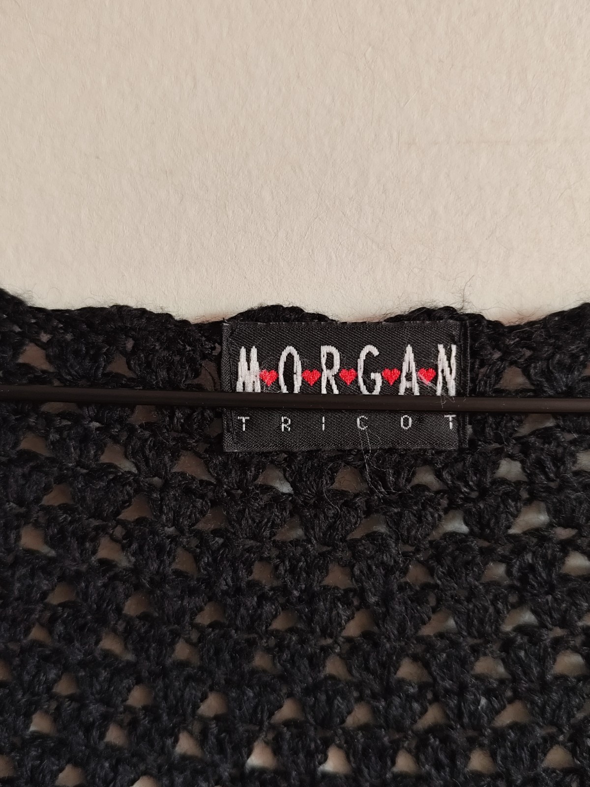 Morgan Tricot Coquette Crochet Y2K Top Vintage With Flower Black M
