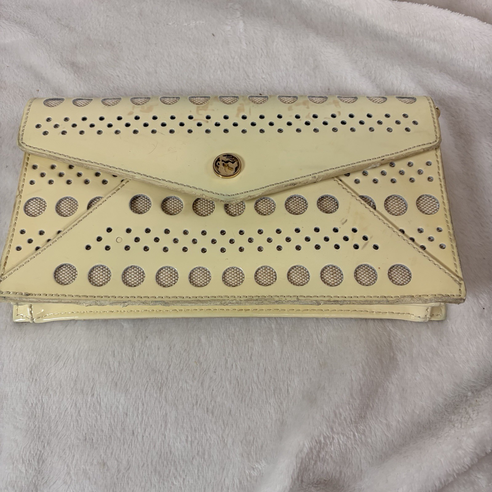 Spartina 449 Large Genuine Patent Leather Cream Clutch No Strap Normal Aging