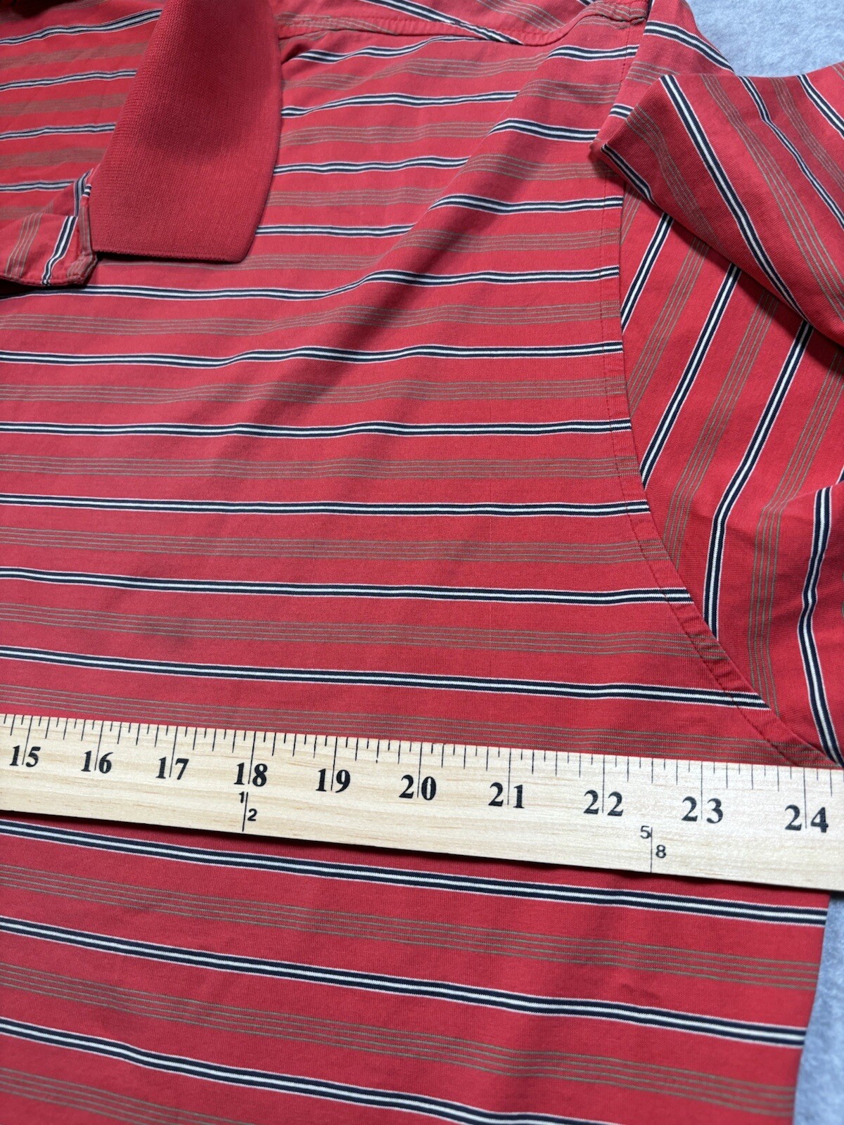 Peter Millar Golf Polo – Red With White And Black Stripes – Size Large