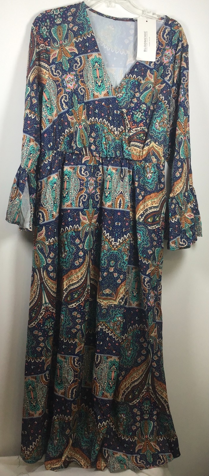 Bloom Chic Woman’s 14/16 Multicolor Floral 3/4 Sleeve Long Floral Dress