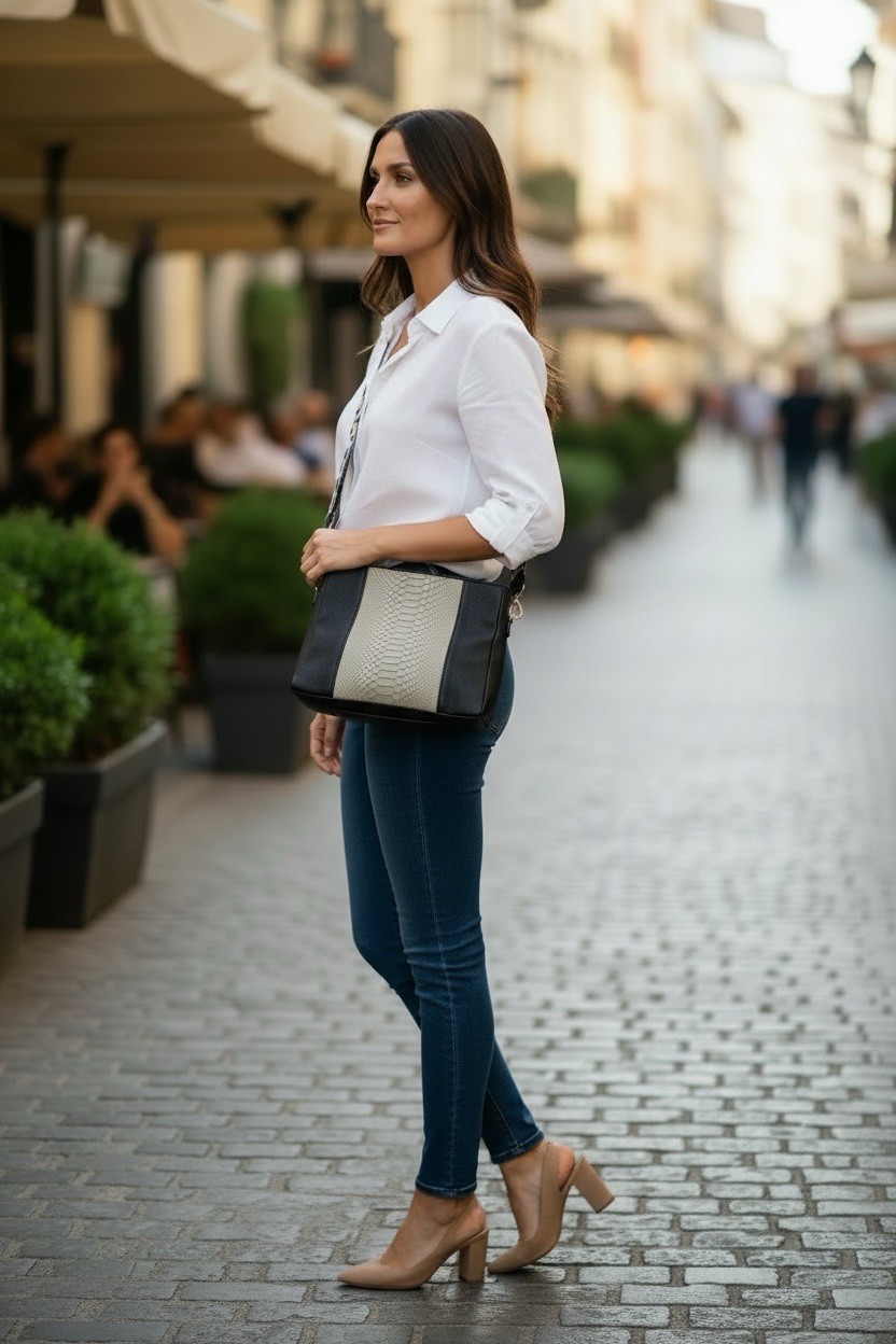 Gigi New York Black Pebble-Grain Leather Crossbody Bag Multicolored Strap