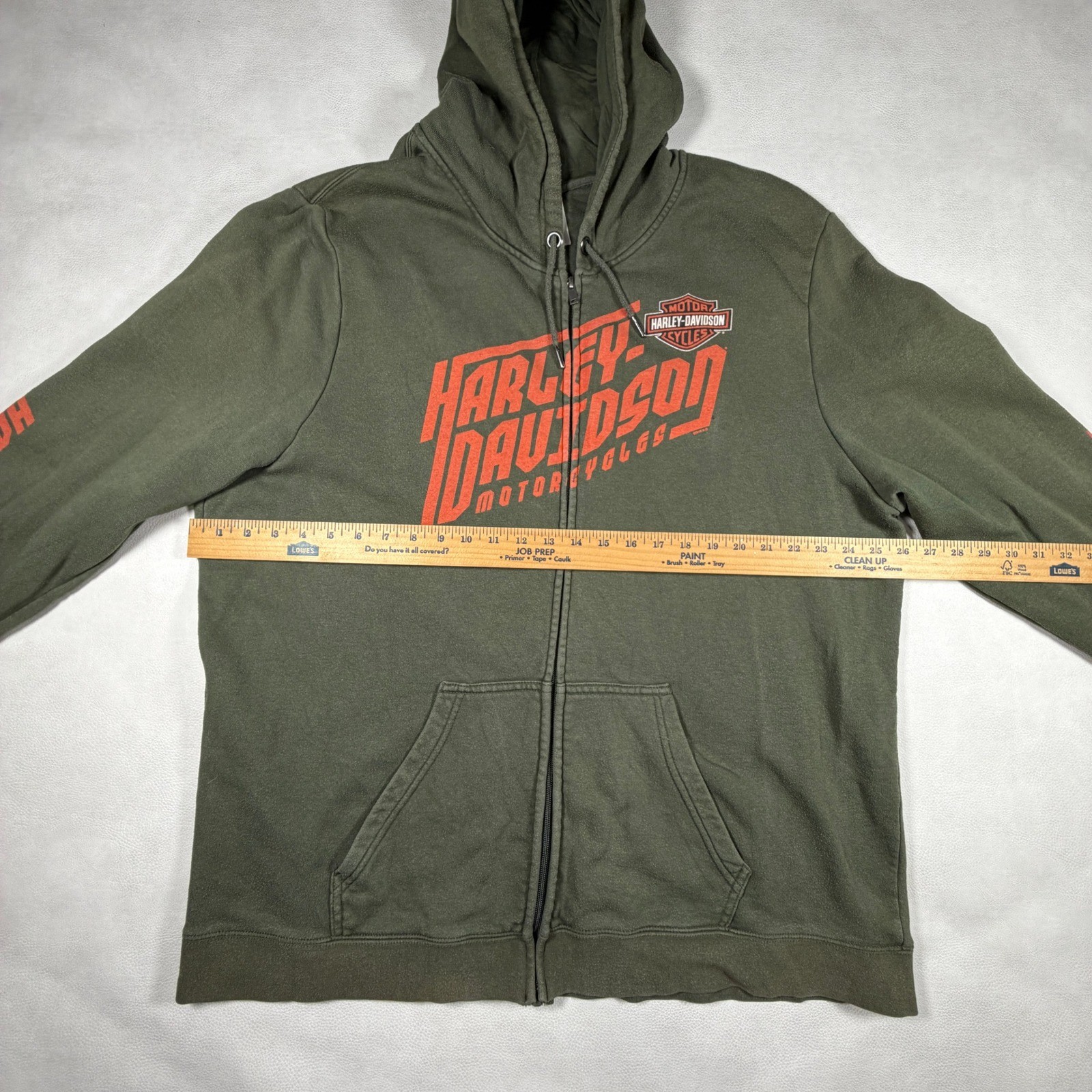Harley-Davidson Mens Zip Up Hoodie Olive Green Orange Graphic Biker Large XL