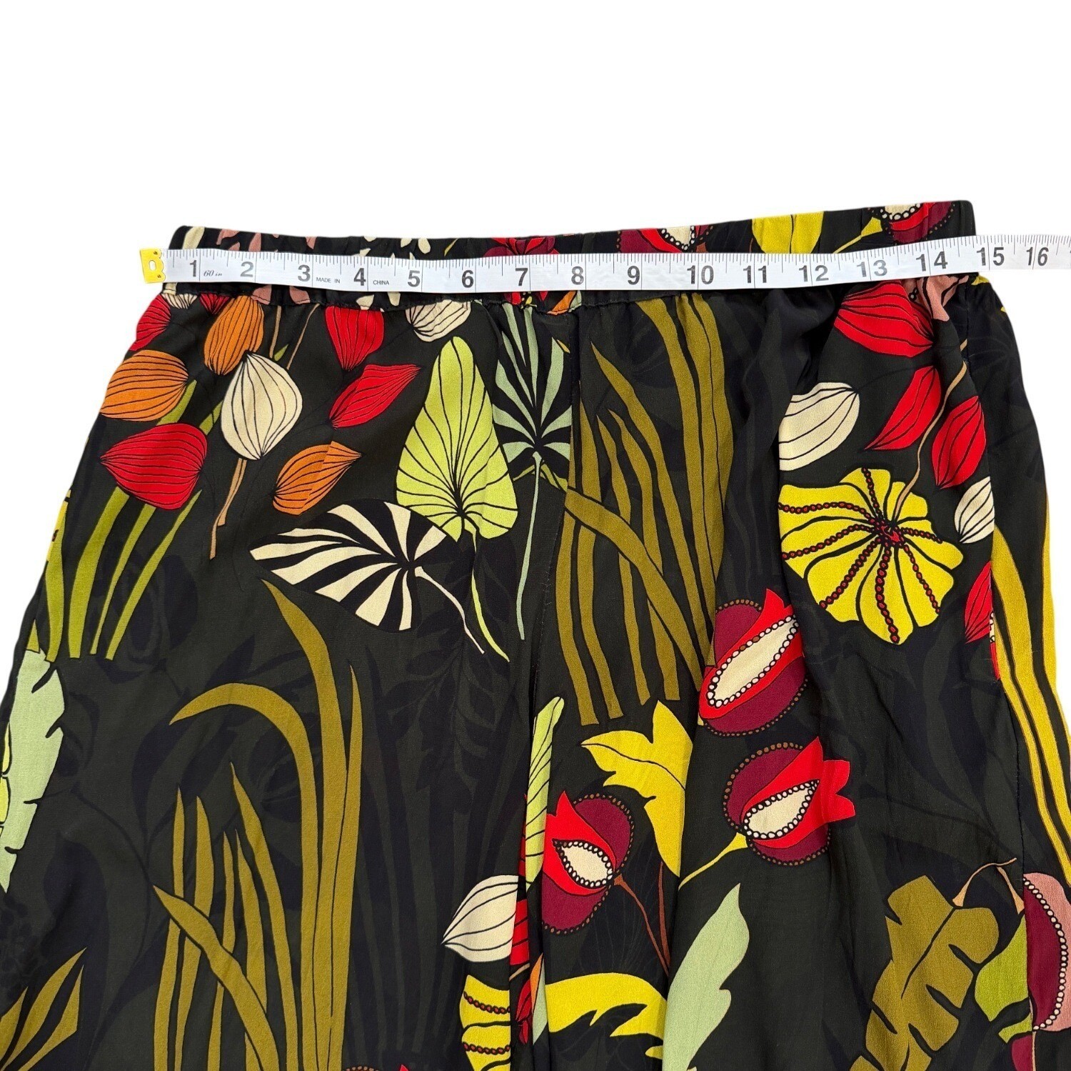 Alembika Womens US Size 8-10 Wide Leg Pants Sheer Tropical Floral Print Pull-On