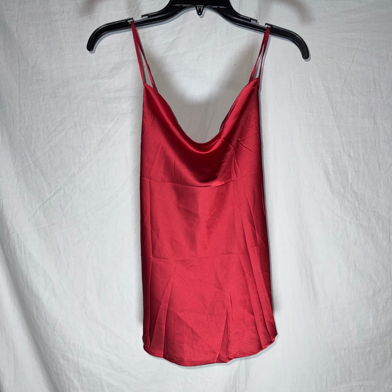 Womens Red Satin Cowl Neck Camisole Adjustable Spaghetti Strap Tank Top Small
