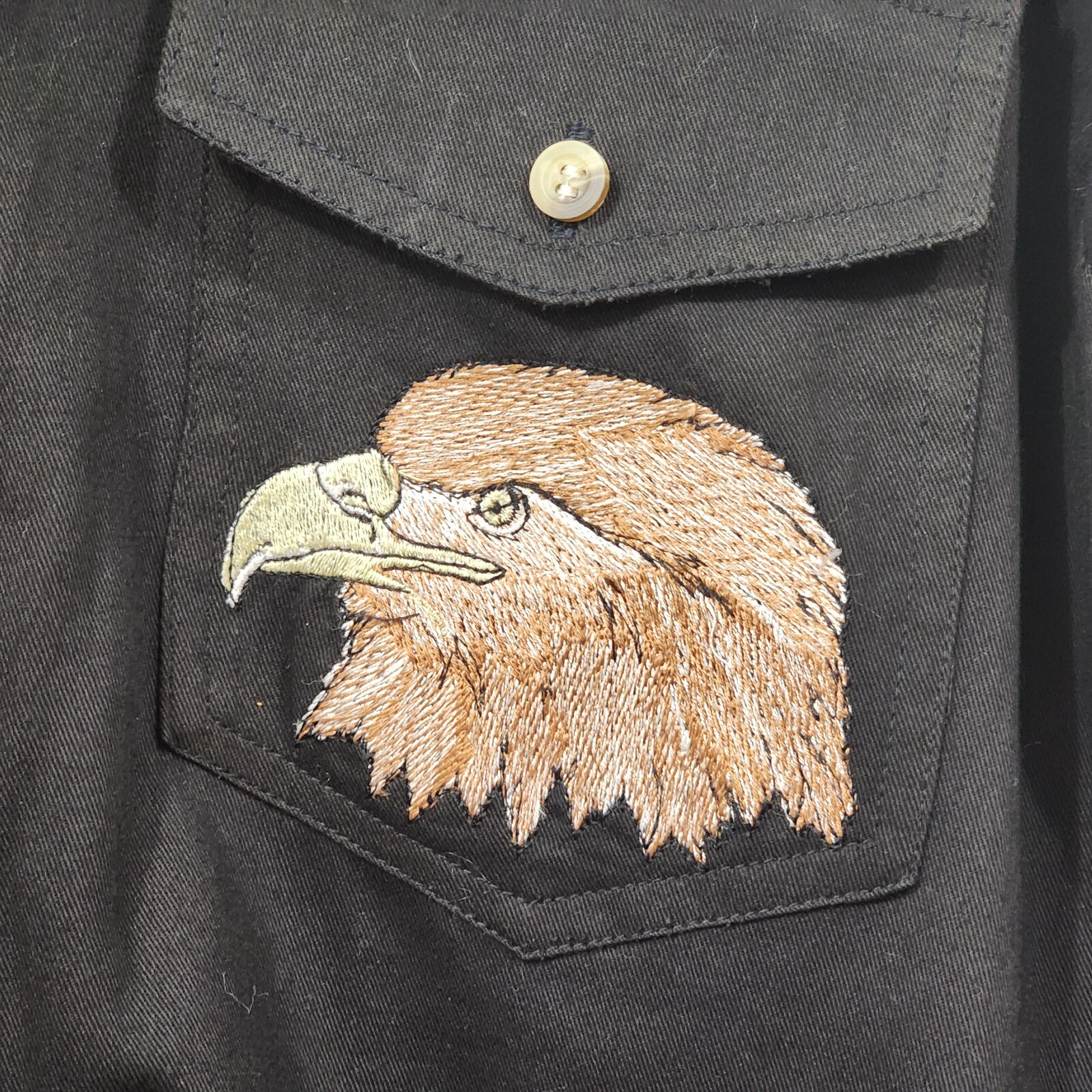 Crazy Cowboy Mens Shirt Black Eagle Embroidered Southwestern Snap Front Size M