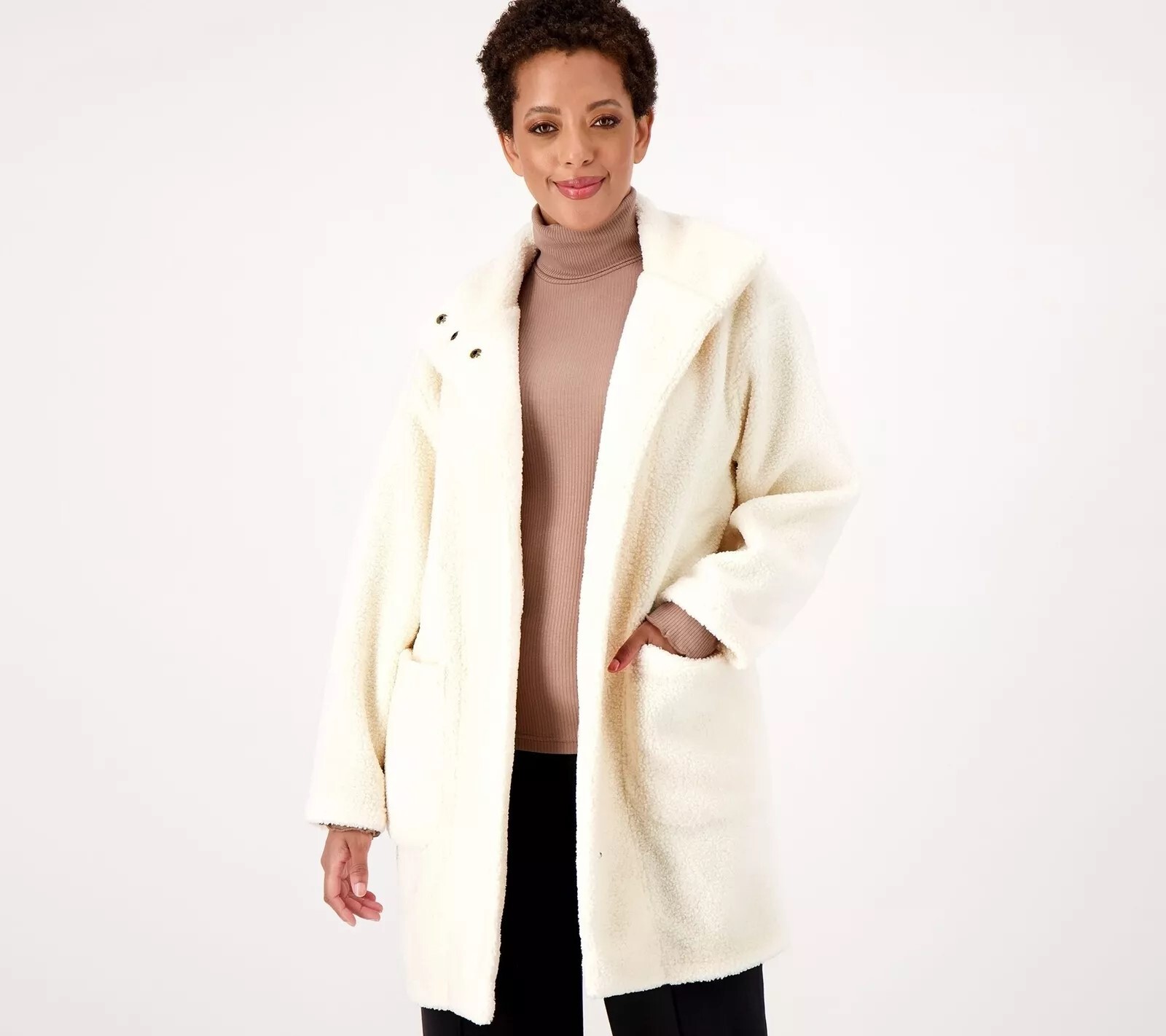 Encore by Idina Menzel Size XL Soho Sherpa Coat OYSTER A518993