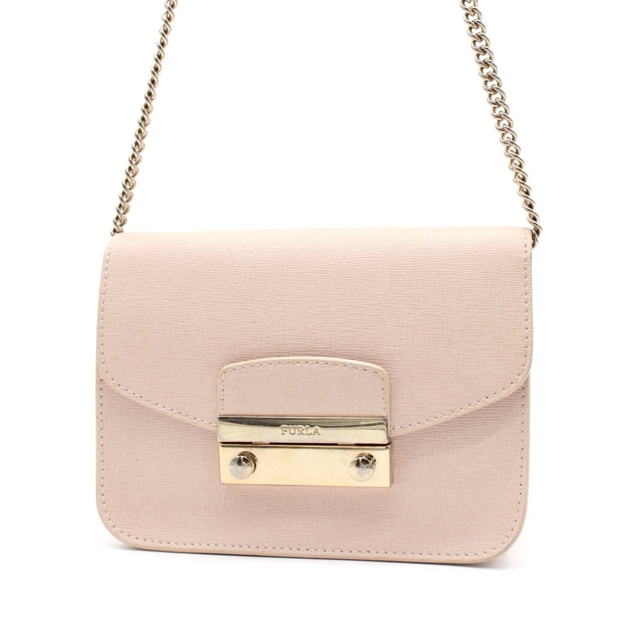 Leather Pink Beige Chain Shoulder Bag Crossbody Gold Hardware