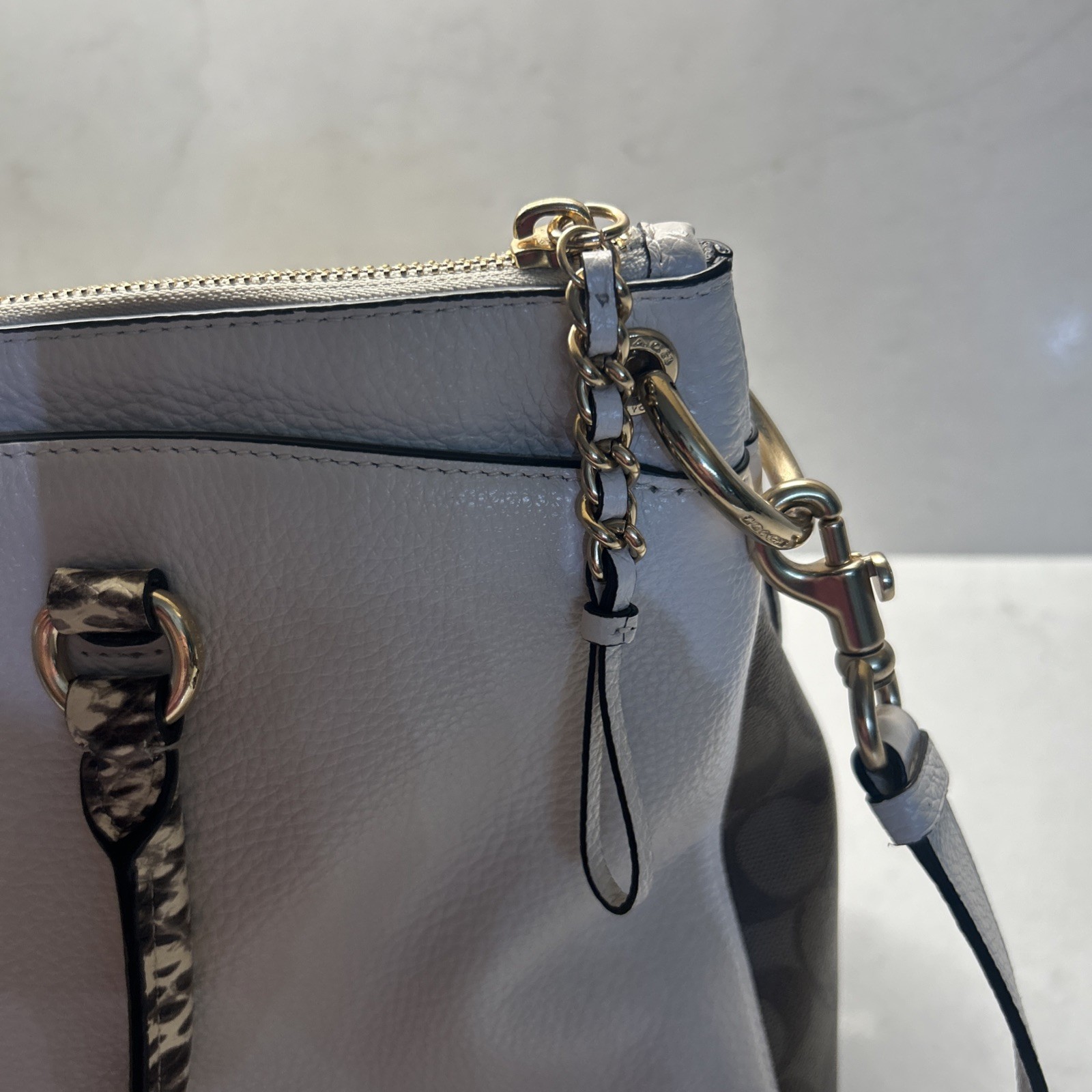 COACH Chalk Pebble Leather MIA Satchel W/ Exotic Trim #76642 EUC