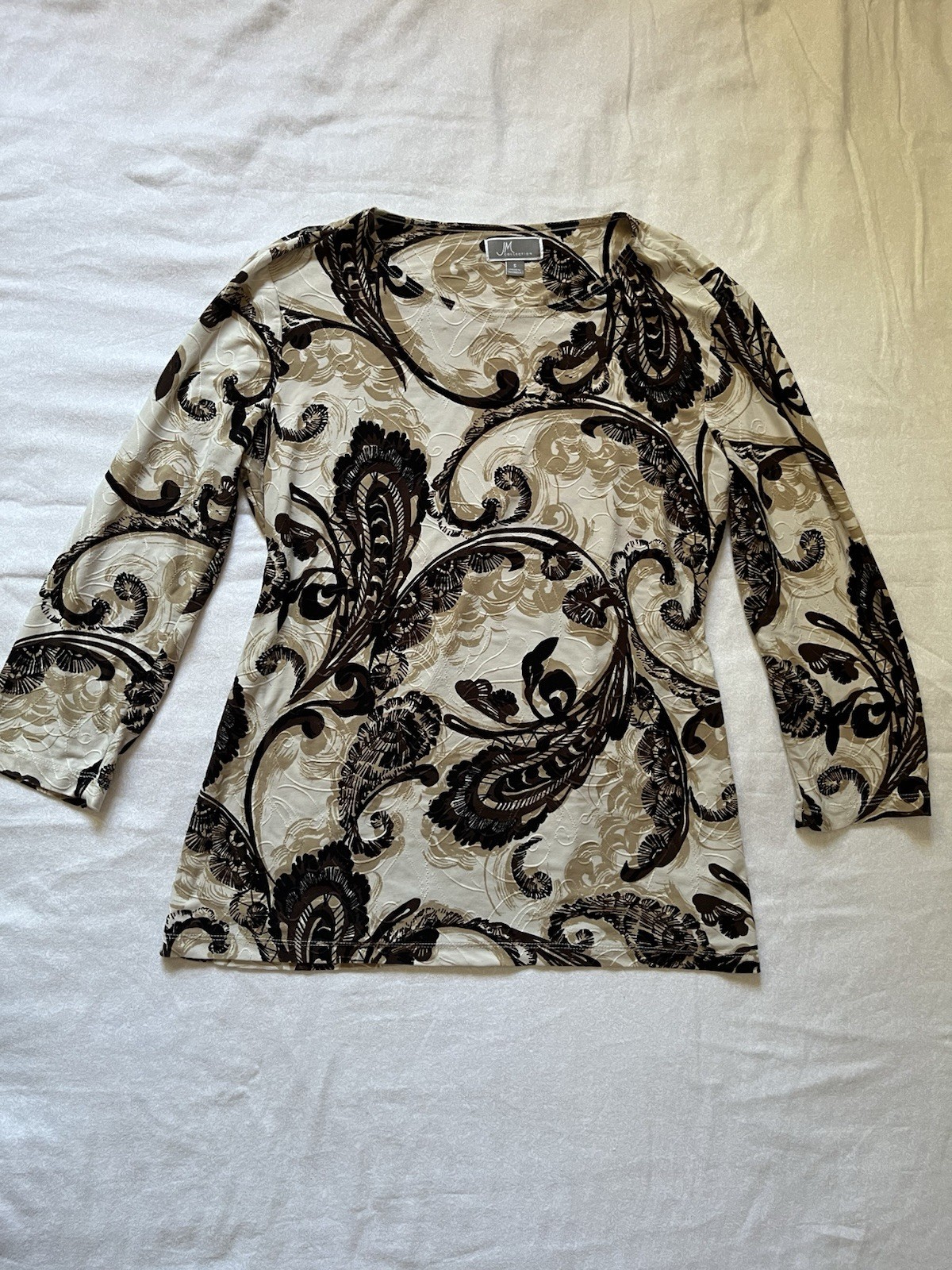 JM Collection Women’s Paisley Scoop Neck 3/4 Sleeve Stretch Knit Top Size S