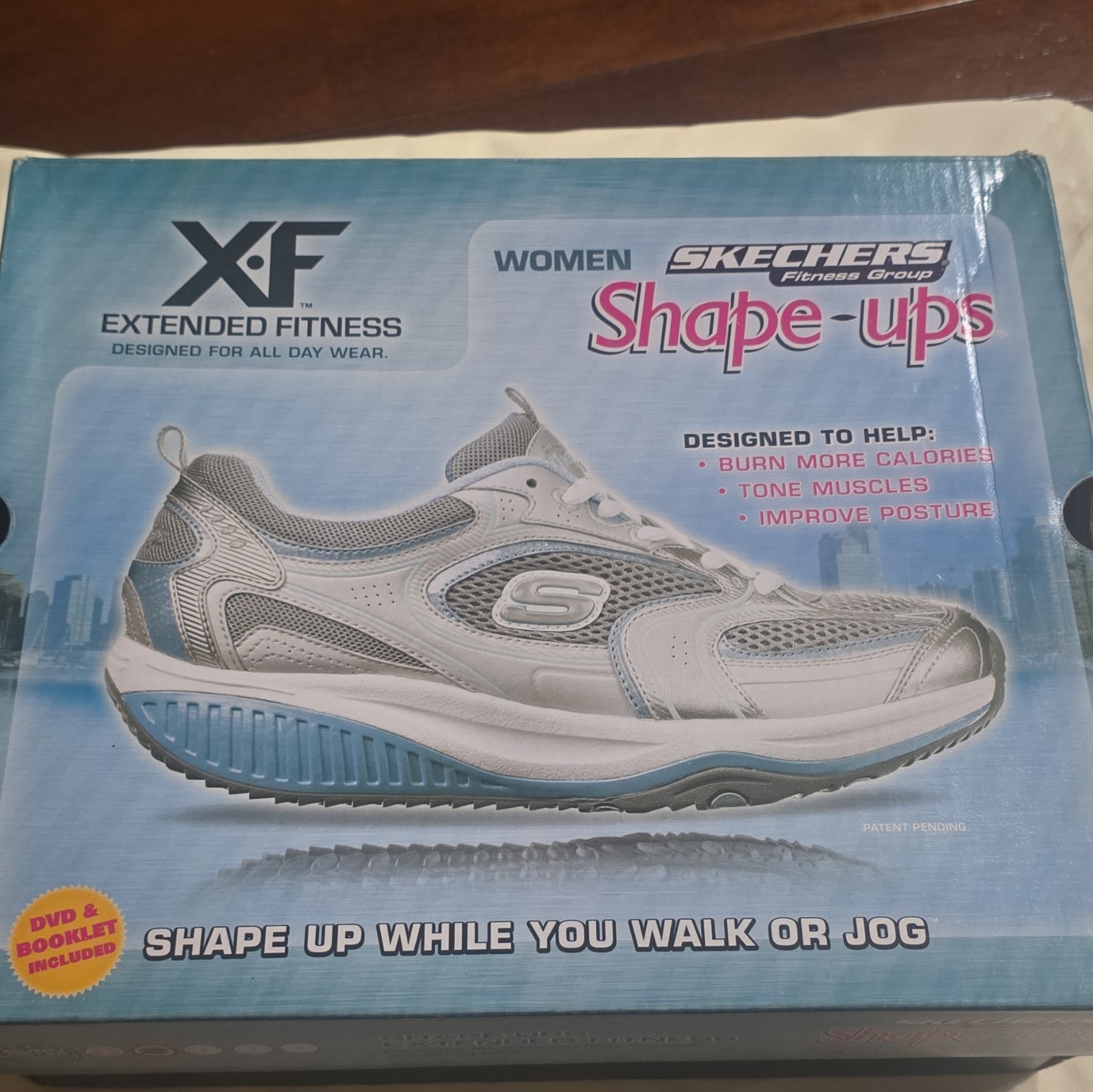 SKECHERS Shape-ups XF Extended Fitness Toning Cushioned Silver Blue Sneakers