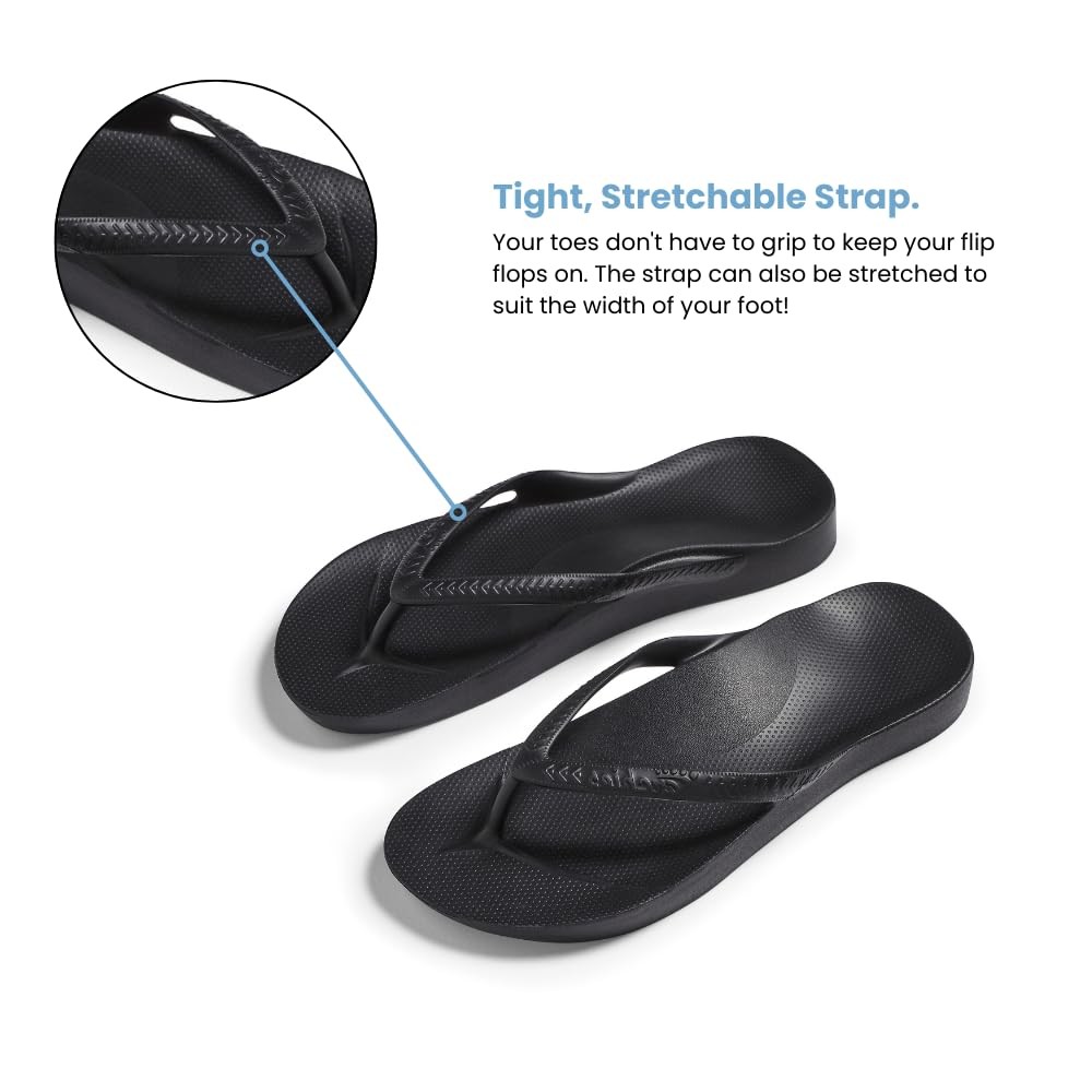 Archies Arch Support Flip Flops for Men & Women, Black, US Men’s 7