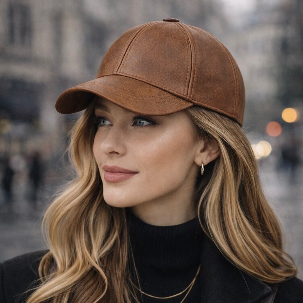 Vintage Leather Baseball Cap Hat – 100% Genuine Sheepskin Leather Hat