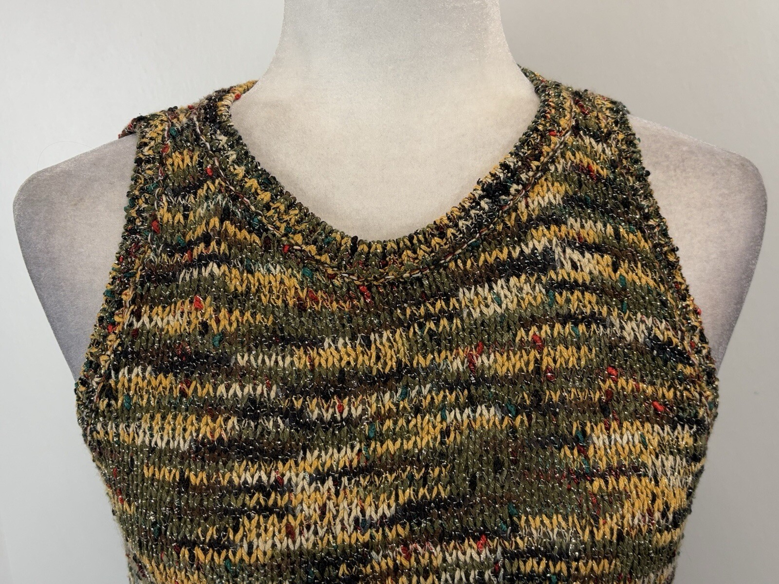 LOFT Marled Knit Sleeveless Sweater Sz Medium Women’s Olive Green Yellow