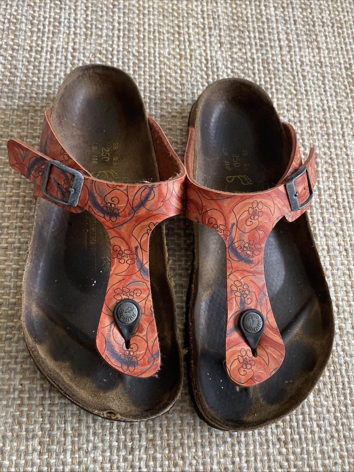 Papillio By Birkenstock Gizeh J. Garcia Orange Psychedelic Thongs Size W8 M6 39