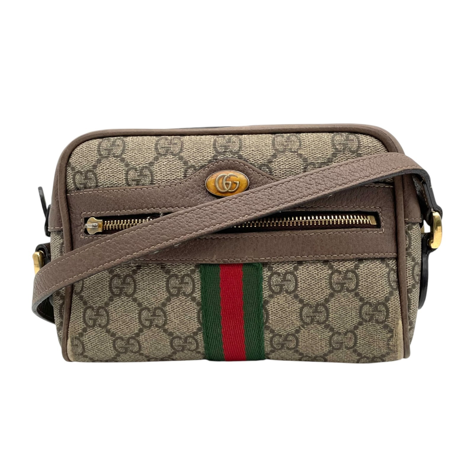 Authentic GUCCI Ophidia GG Supreme Shoulder Bag PVC Leather Beige Brown Web