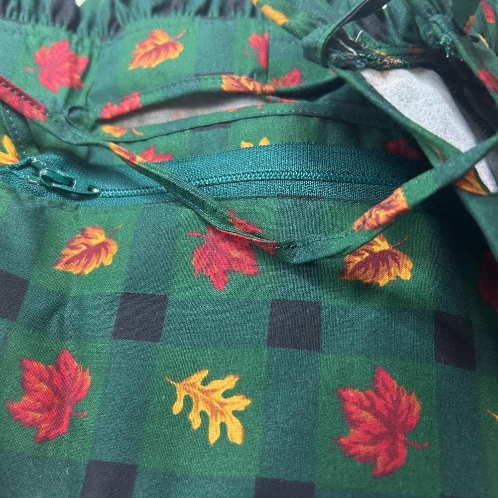 Green Plaid Longaberger purse insert with Red and Yellow Leaf Pattern