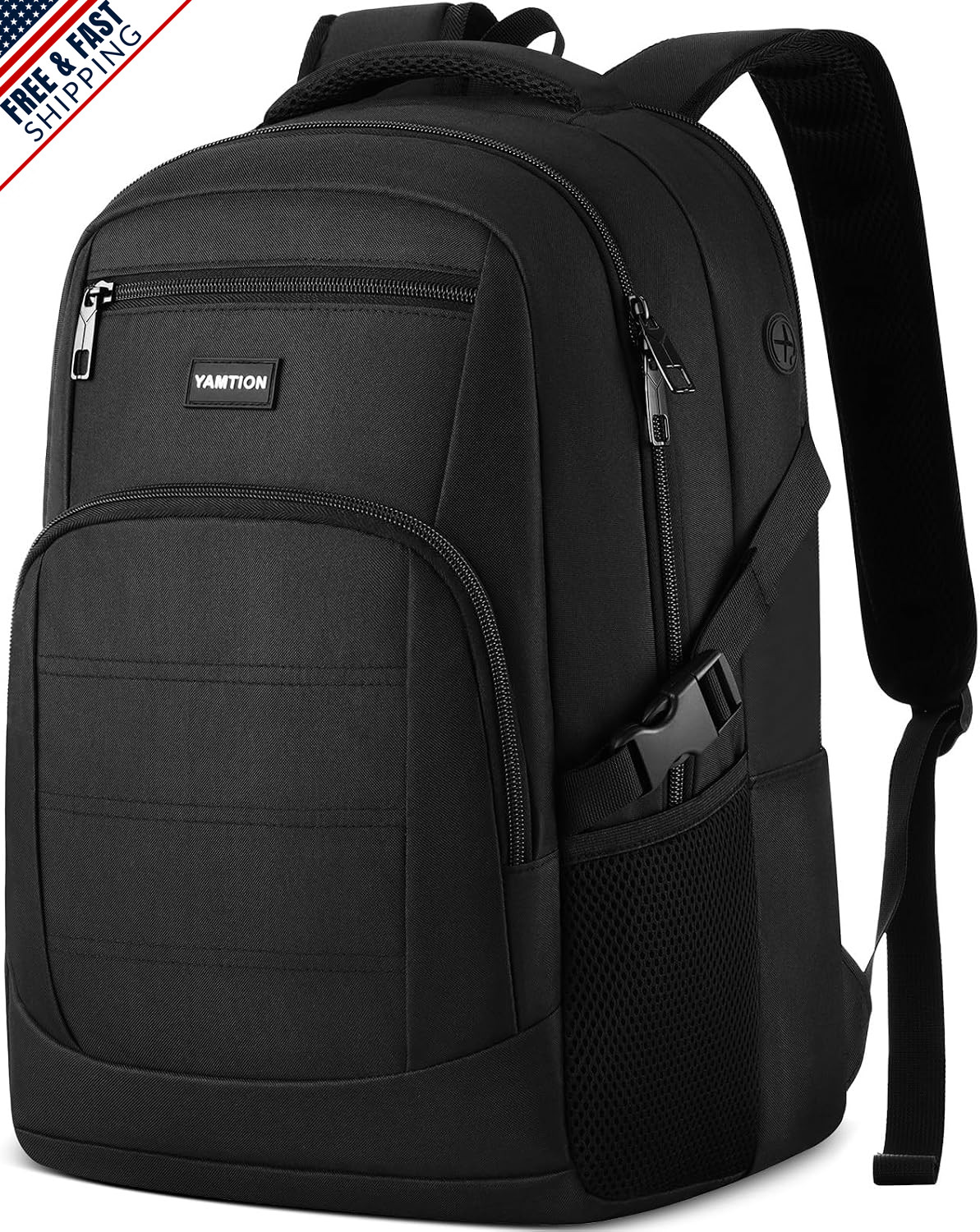 Lightweight Black Laptop Backpack for Men and Women, Fits 15.6″ Laptops
