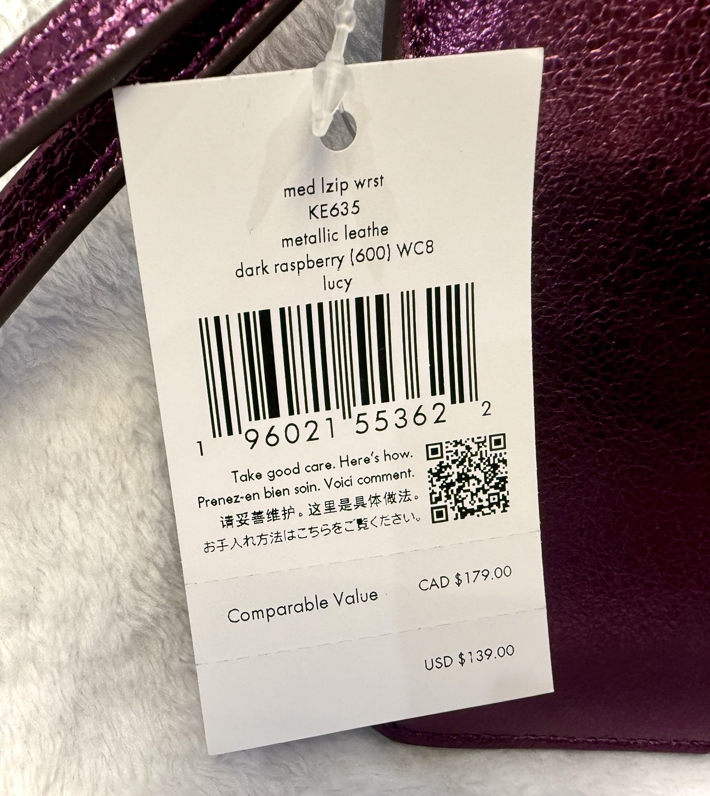 KATE SPADE NEW YORK DARK RASPBERRY METALLIC LEATHER M LUCY