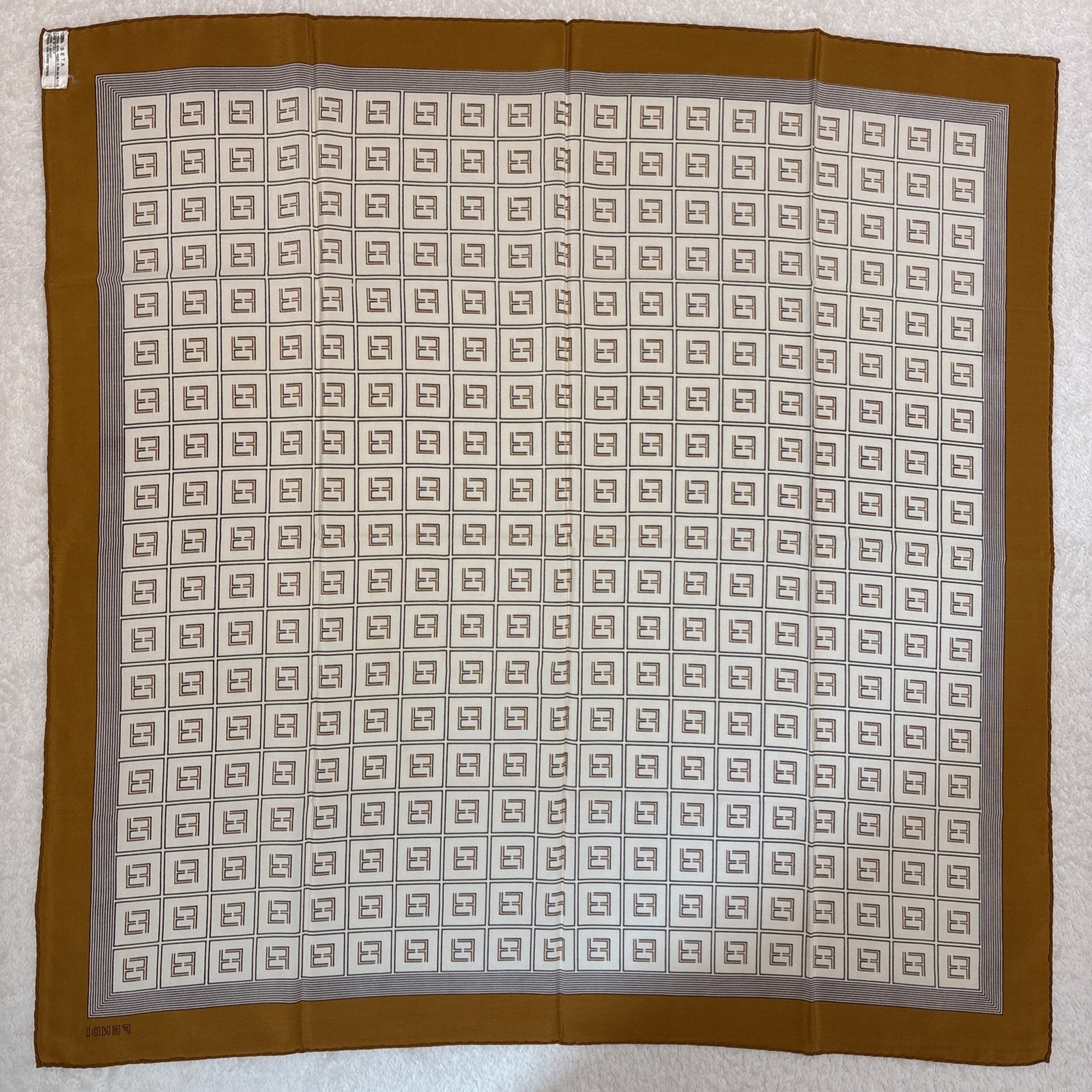 FENDI Silk Scarf 34in FF Monogram Logo Geometric Classic Elegant Italy