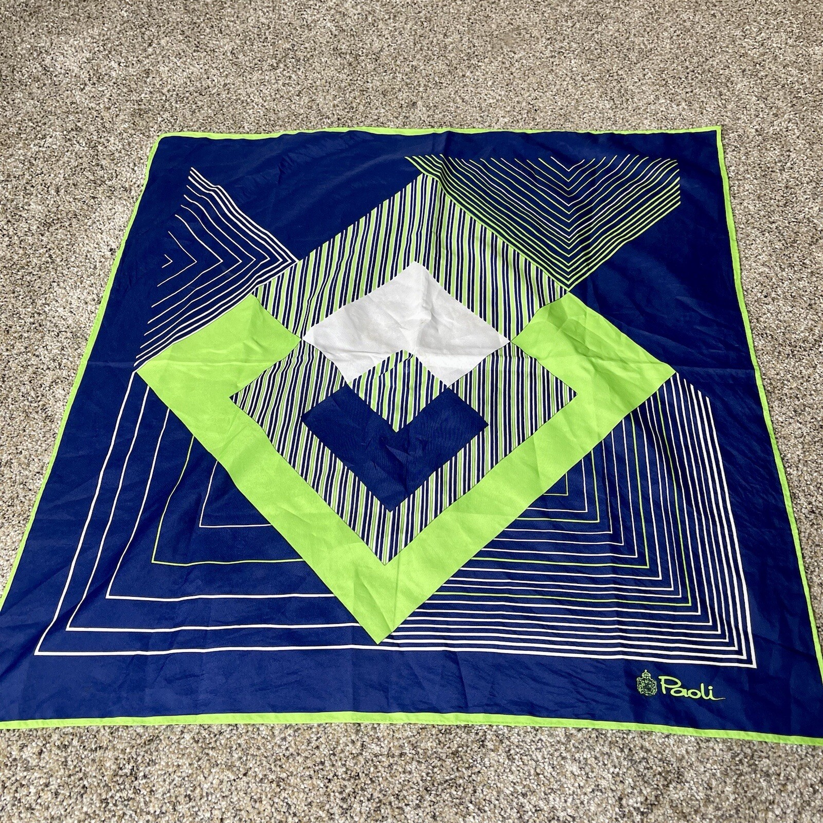 VTG Paoli Scarf Green Blue Geometric Print MCM Contemporary 27.5in X 27.5in