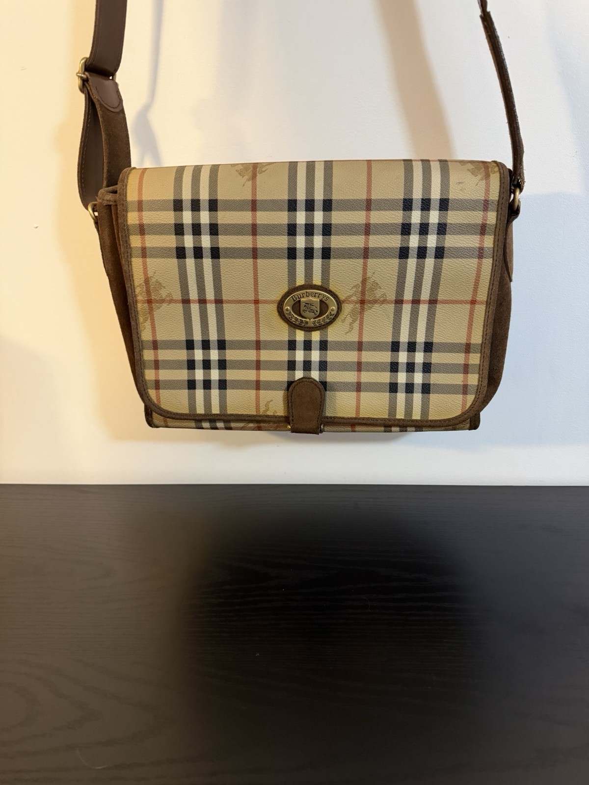 Burberrys Beige Brown Plaid nova check Crossbody Bag w/ Adjustable Strap