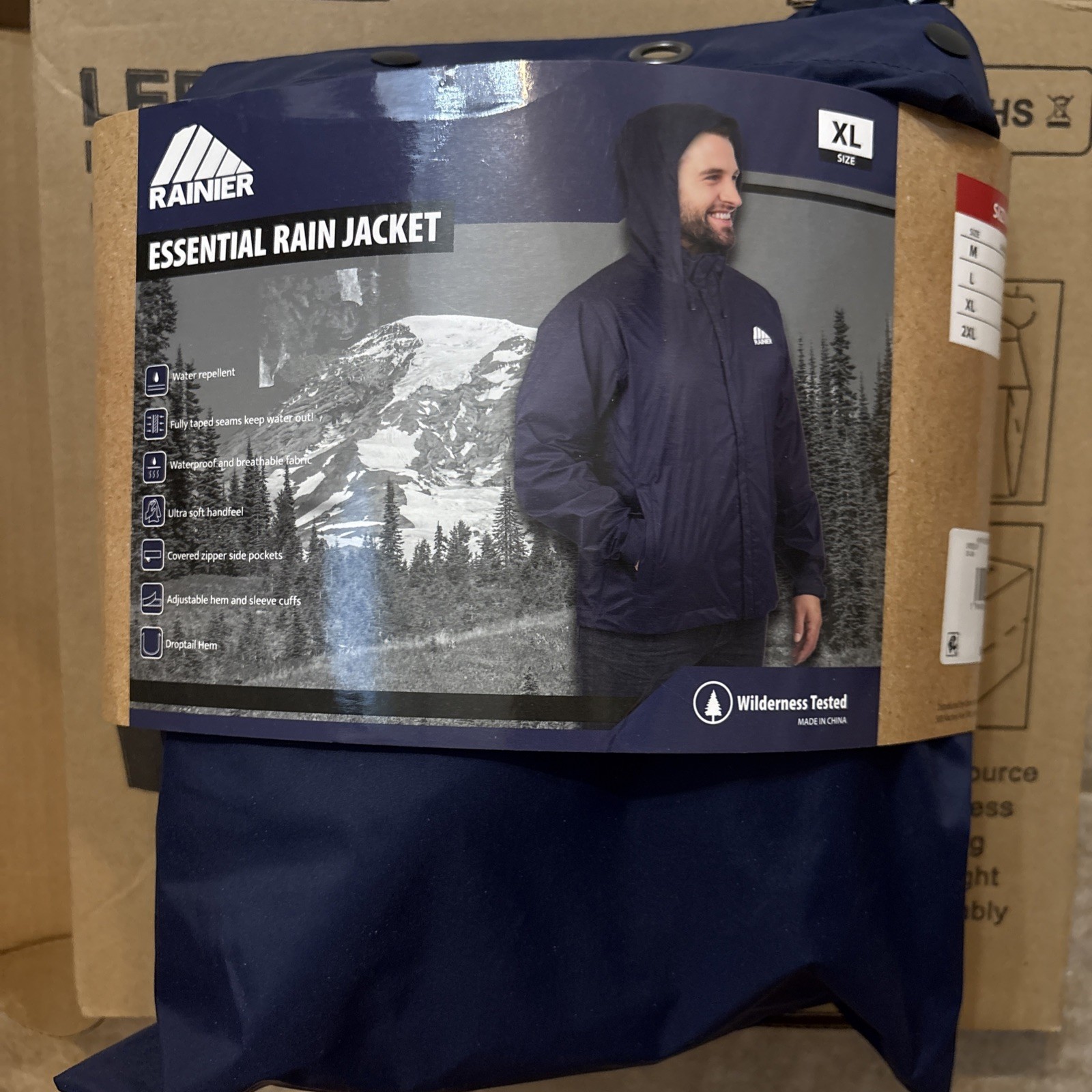 NEW Men’s Rainier Essential Raincoat Jacket Navy Blue w/Hood Size: X-Large