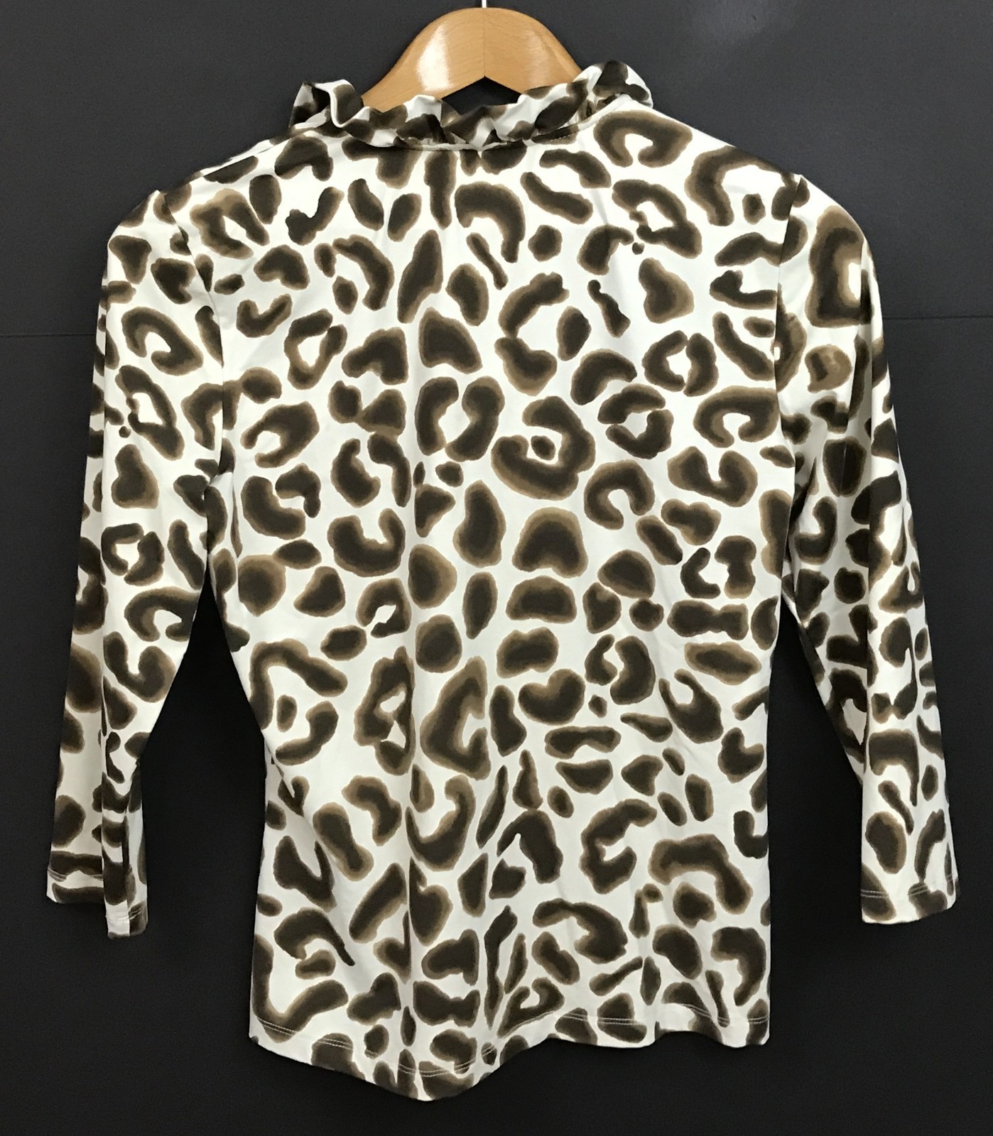 J. McLaughlin Durham Ruffle Collar Catalina Cloth Top Brown Animal Print Size M