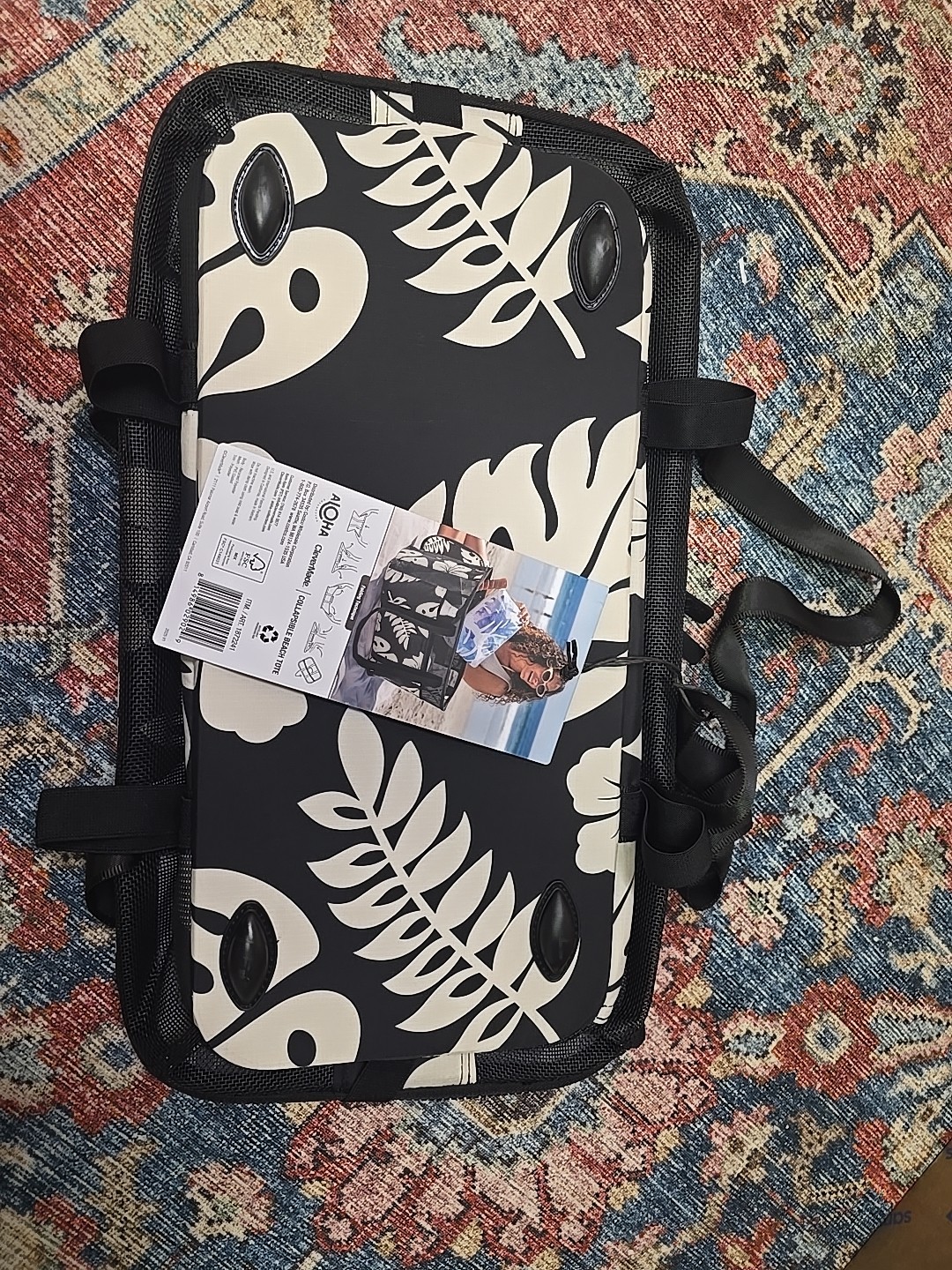 ALOHA Collection CleverMade Collapsible Beach Tote Bag With Palm Print Viral