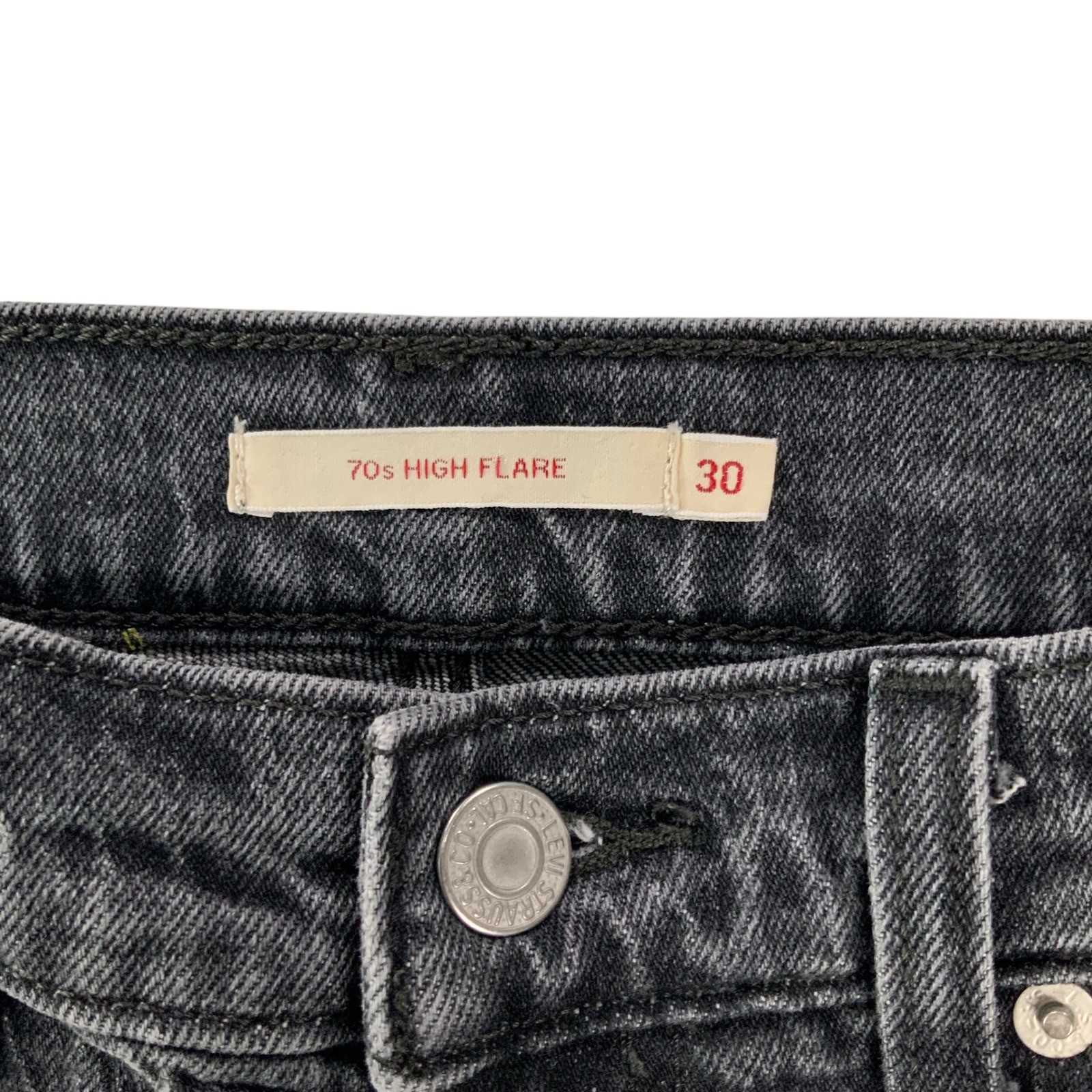 Levi’s Premium Faded Black 70s High Flare Jeans 30 Button Zip Fly Flare Leg