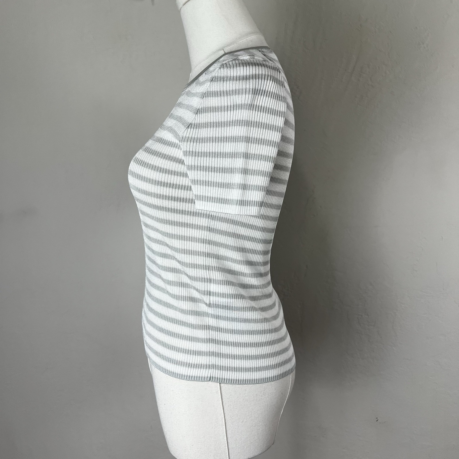 Madewell Micro-Rib Sweater Tee Monument White Gray Stripe Short Sleeve XXS NEW