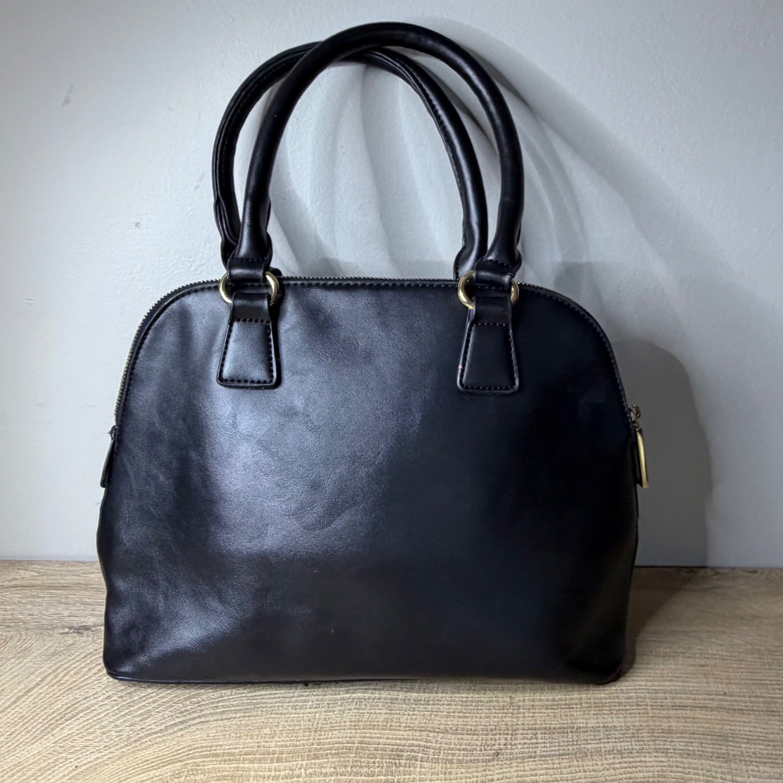 V1969 Versace Black Gold Dome Satchel Studded Logo Charm Shoulder Bag Luxury