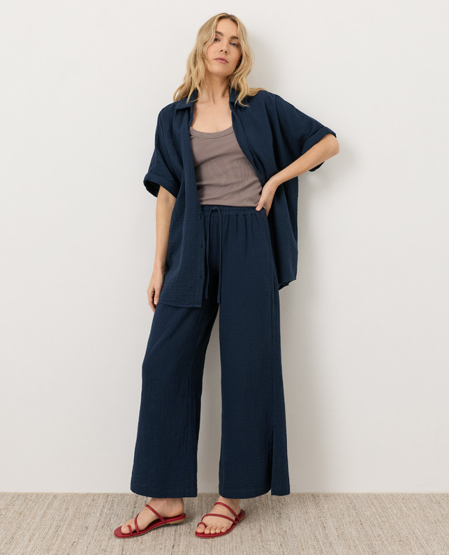 PACT Organic Coastal Double Gauze Split Hem Pant – Navy (NEW)